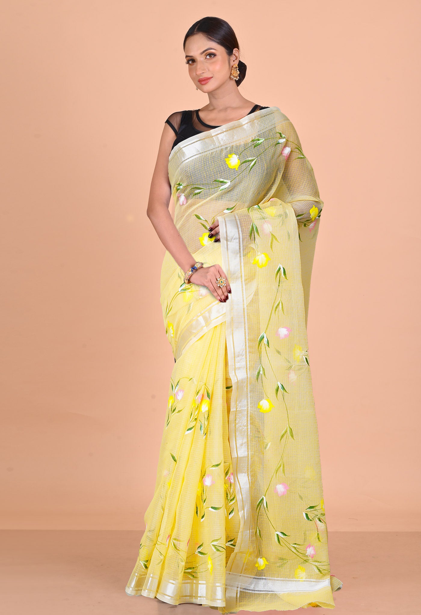 Yellow Pure Hand Painted Kota Saree