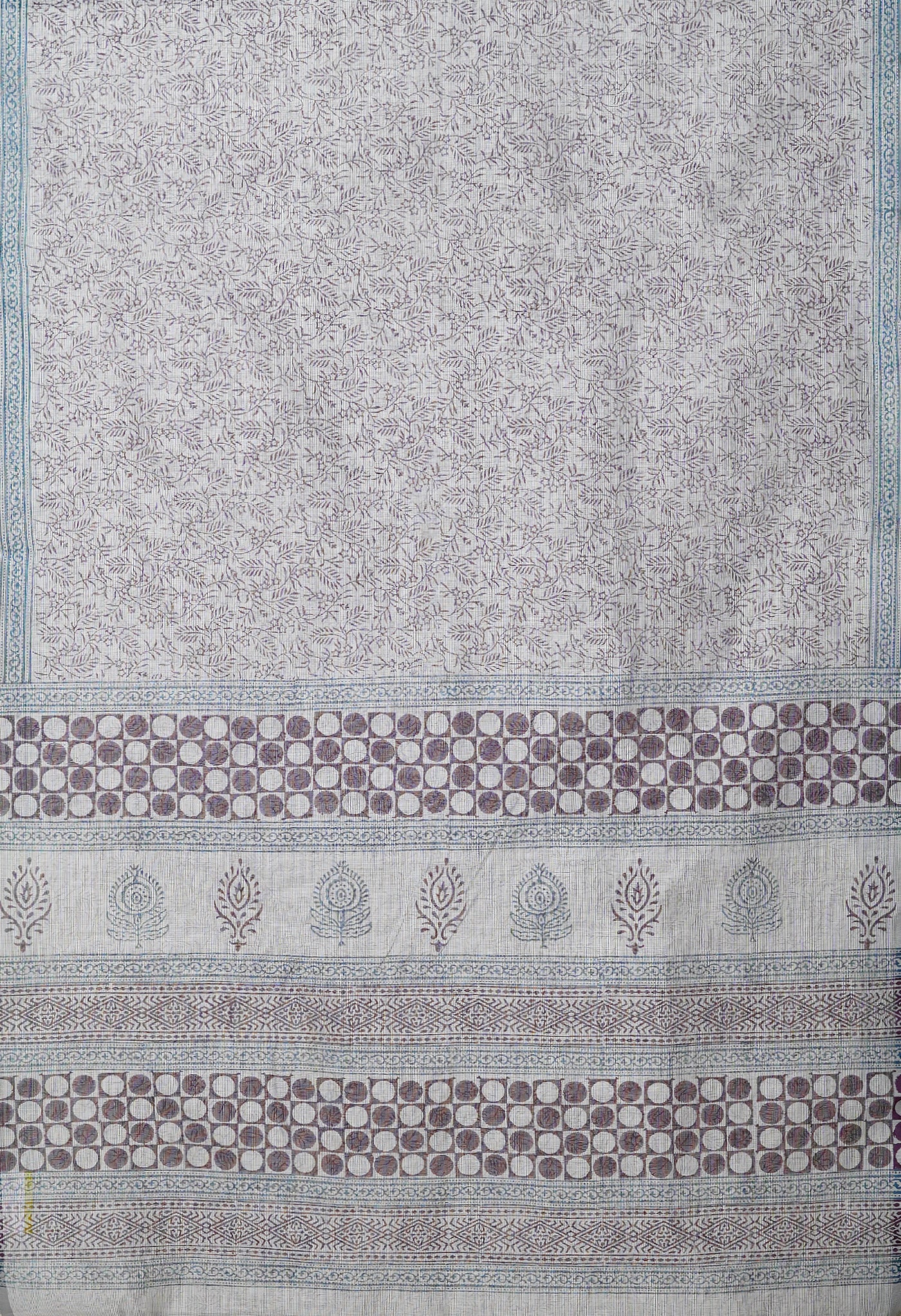 Grey  Block Printed Supernet Saree-UNM79443