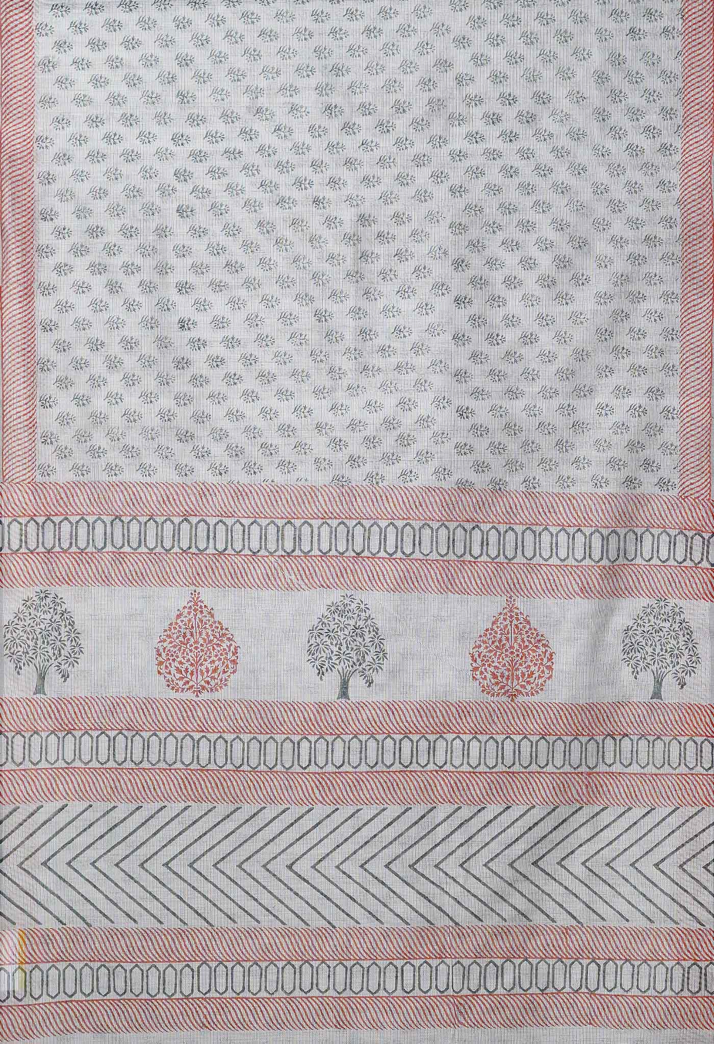 Grey  Block Printed Supernet Saree-UNM79449