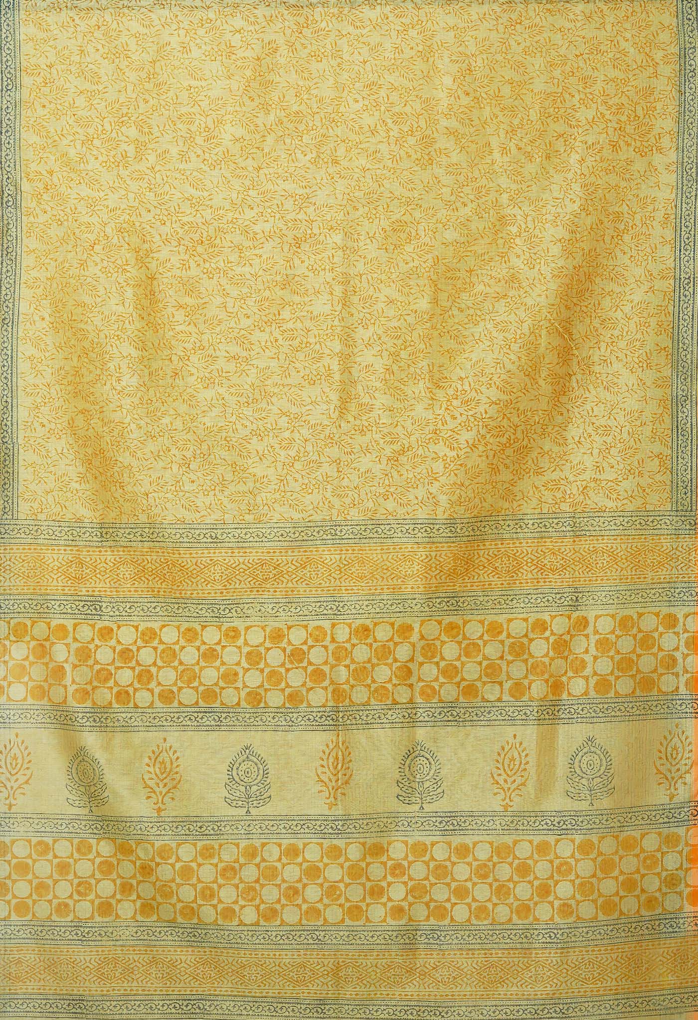 Green  Block Printed Supernet Saree