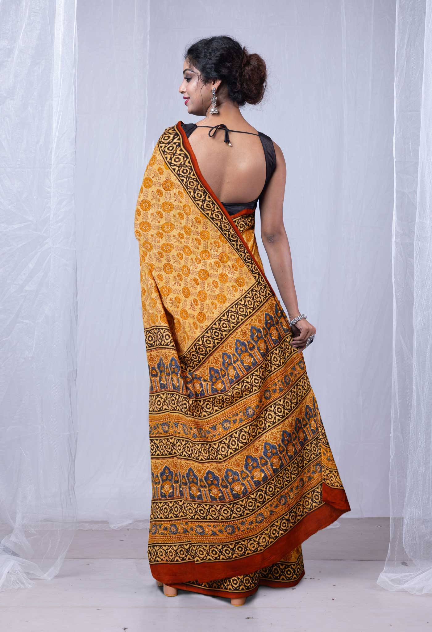 Brown Pure Bagru Printed Soft Cotton Saree-UNM79466