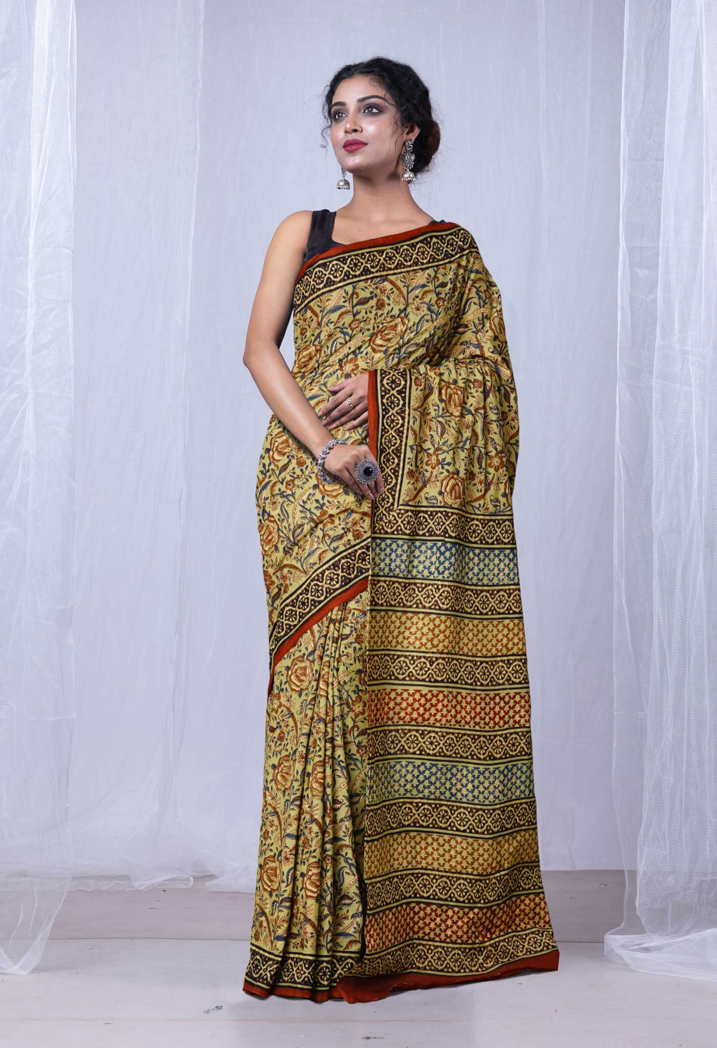 Green Pure Bagru Printed Soft Cotton Saree