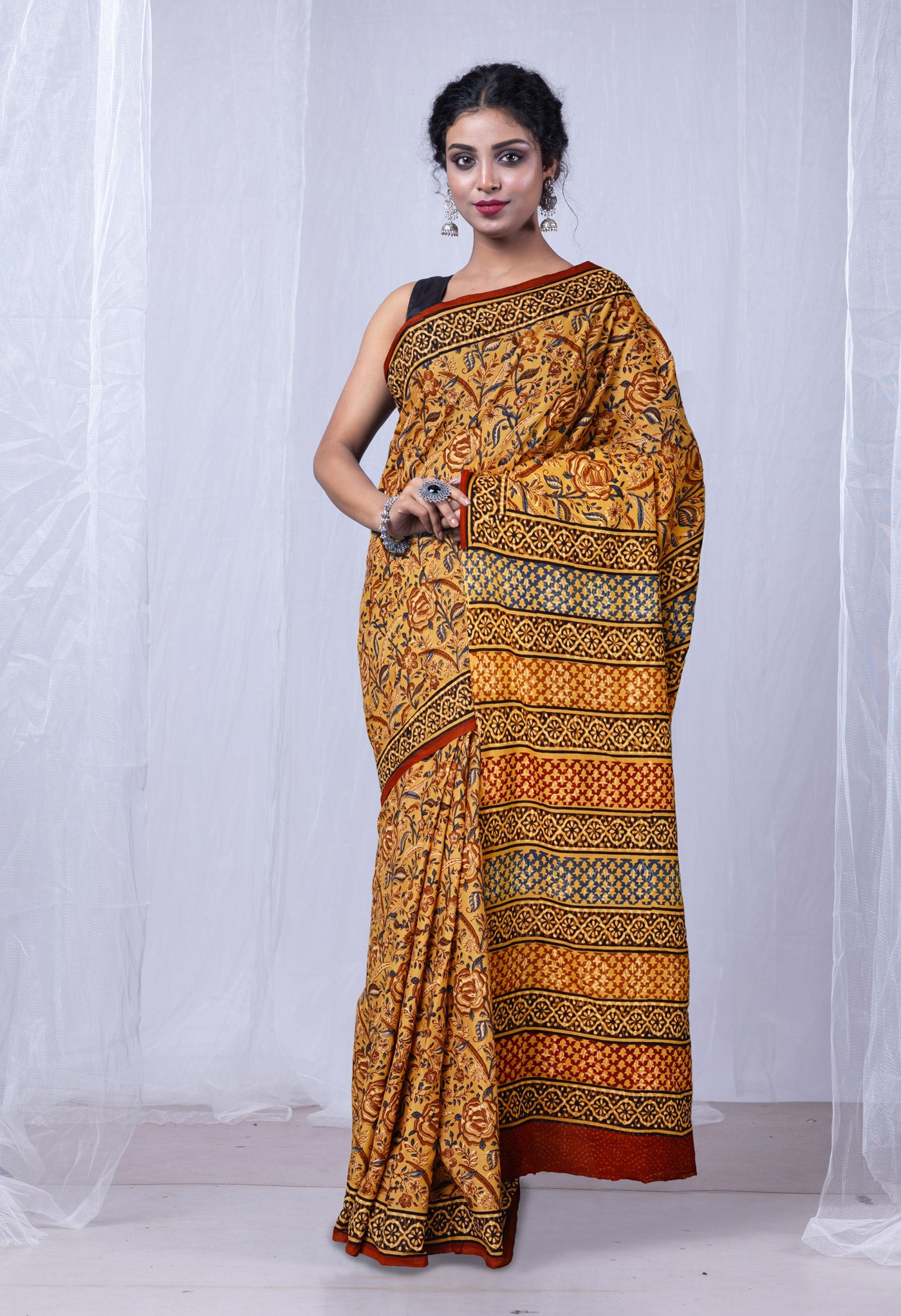 Brown Pure Bagru Printed Soft Cotton Saree