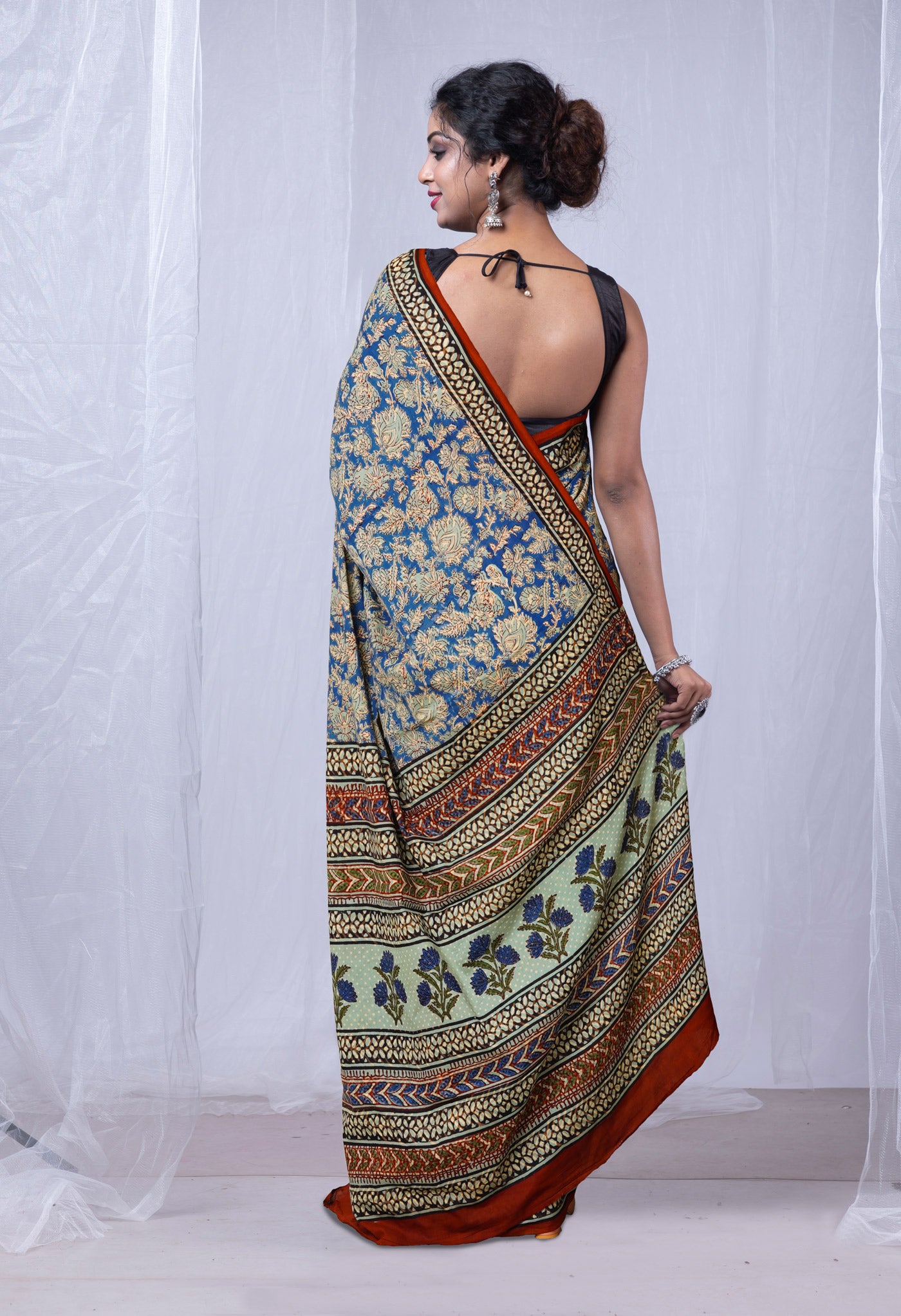 Blue Pure Bagru Printed Soft Cotton Saree