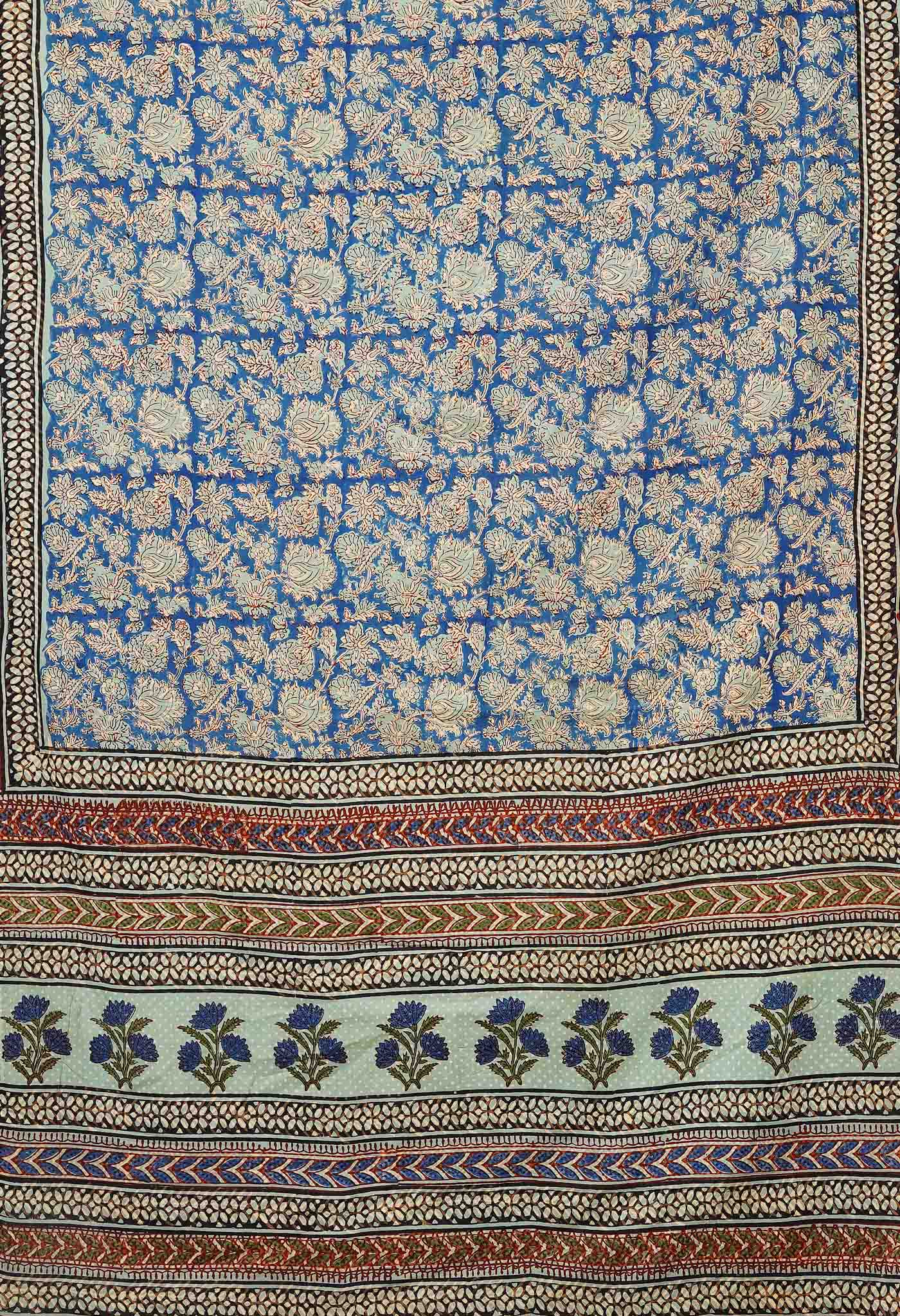 Blue Pure Bagru Printed Soft Cotton Saree