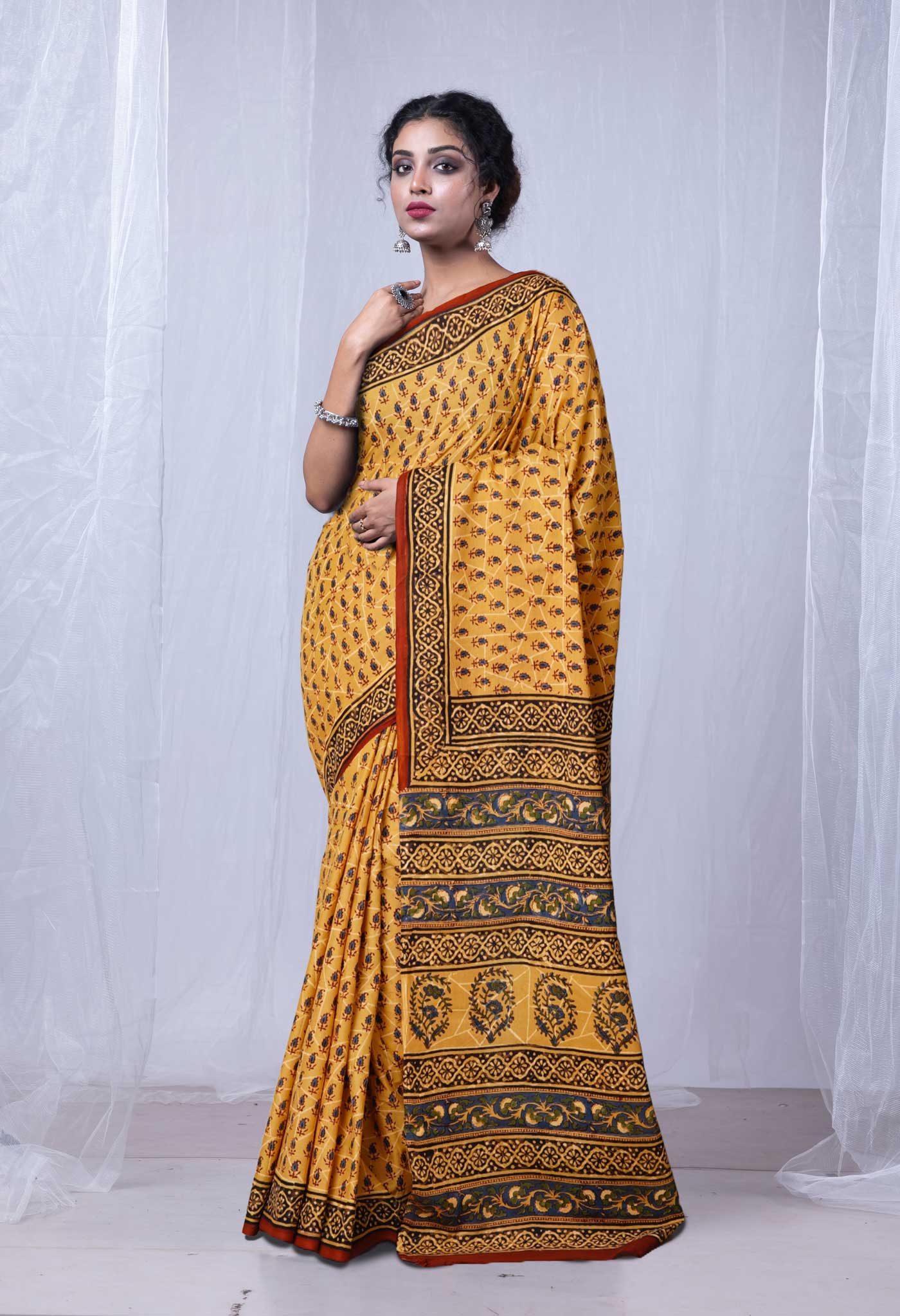 Brown Pure Bagru Printed Soft Cotton Saree-UNM79480