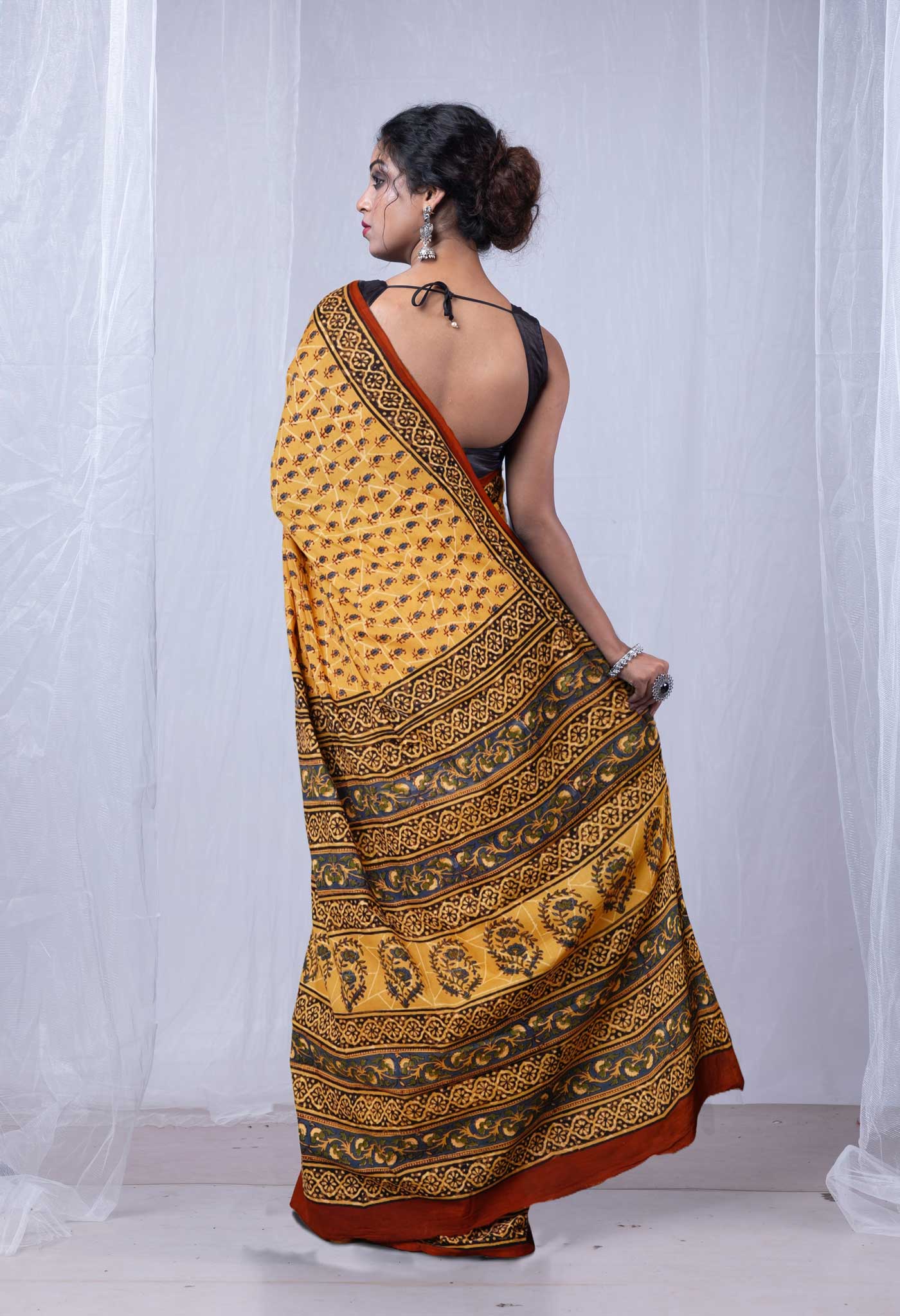 Brown Pure Bagru Printed Soft Cotton Saree-UNM79480