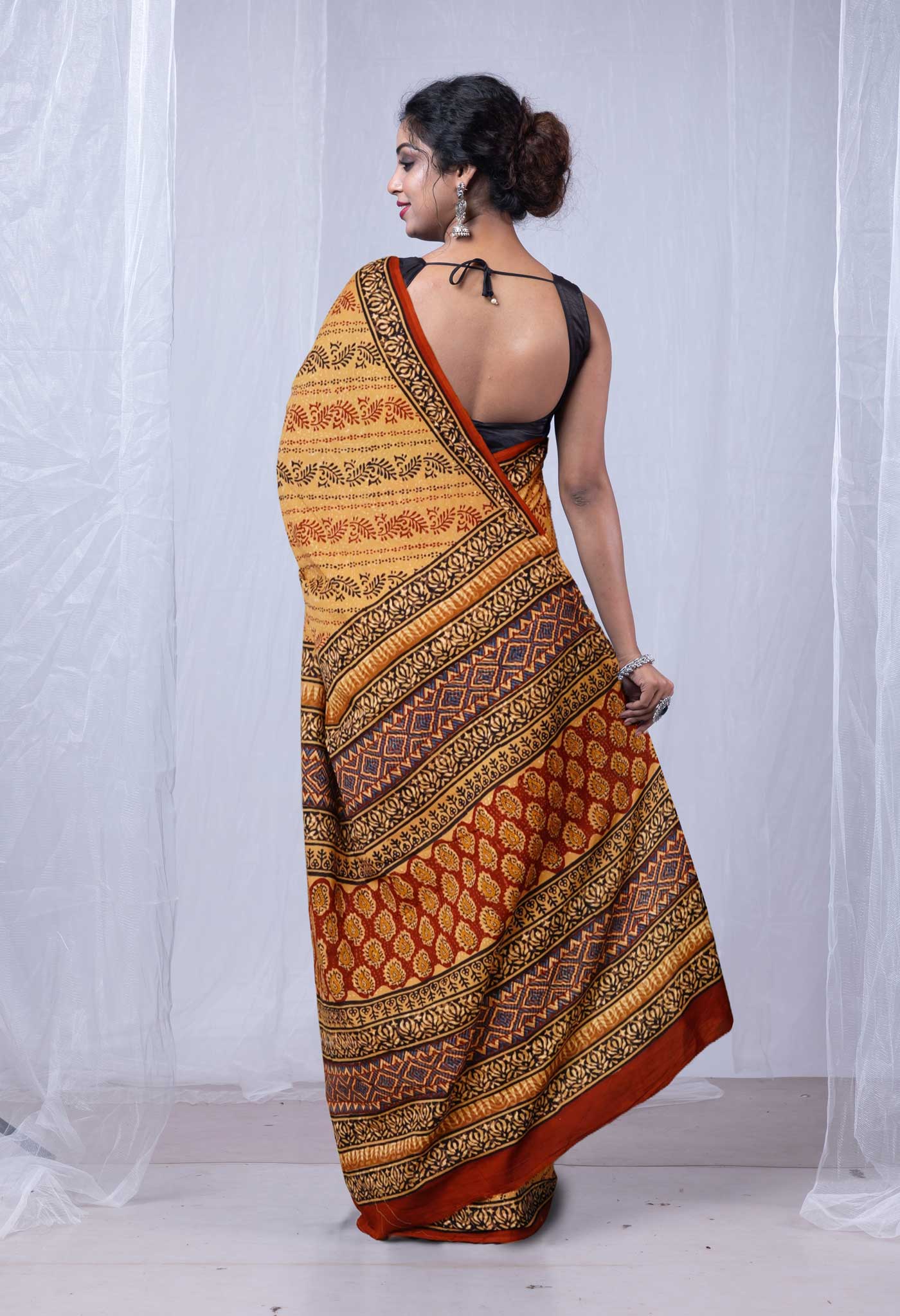 Brown Pure Bagru Printed Soft Cotton Saree-UNM79482