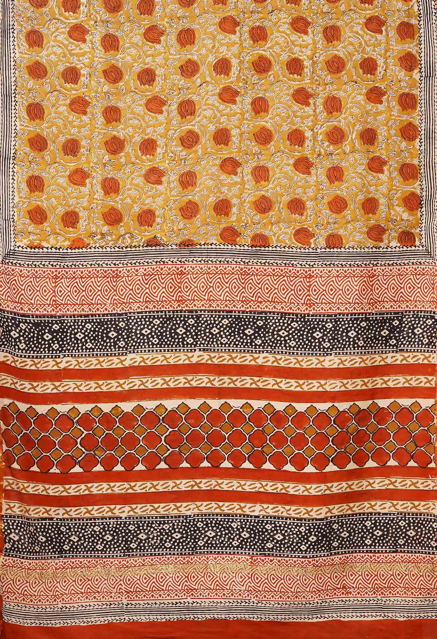 Brown Pure Bagru Printed Pashmina Sico Saree-UNM79518