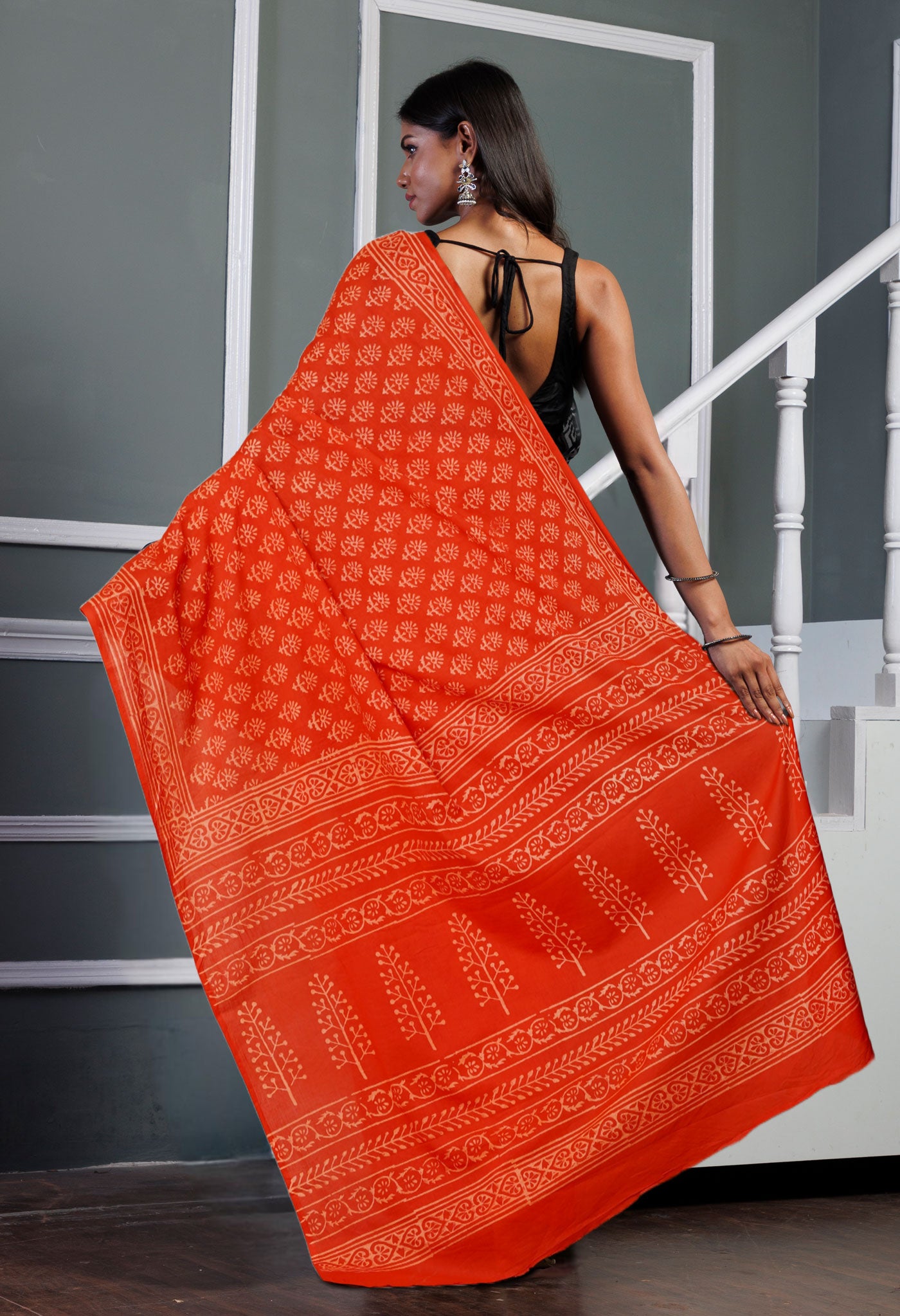 Red Pure Hand Block Printed Soft Cotton Saree-UNM79565