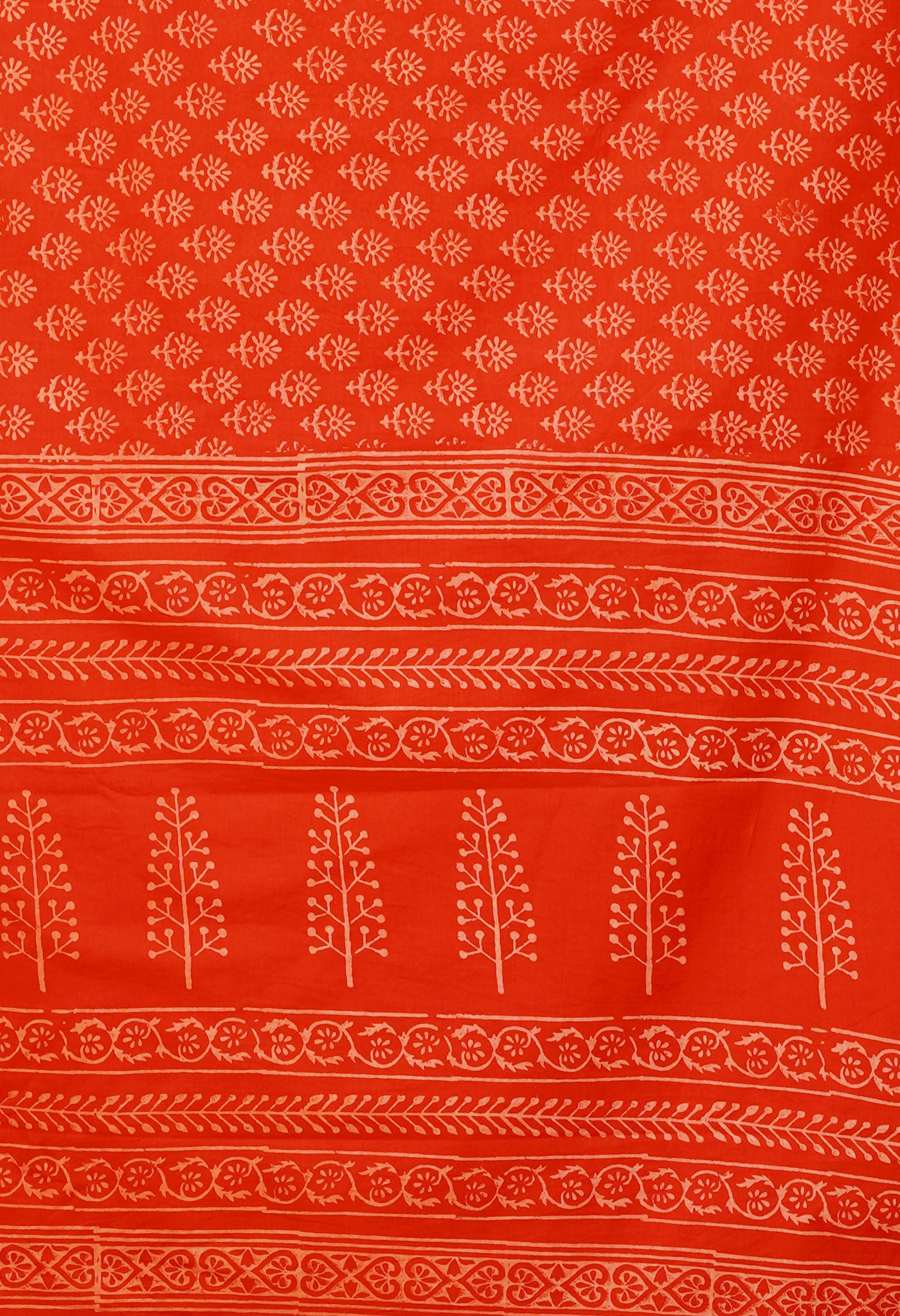 Red Pure Hand Block Printed Soft Cotton Saree-UNM79565