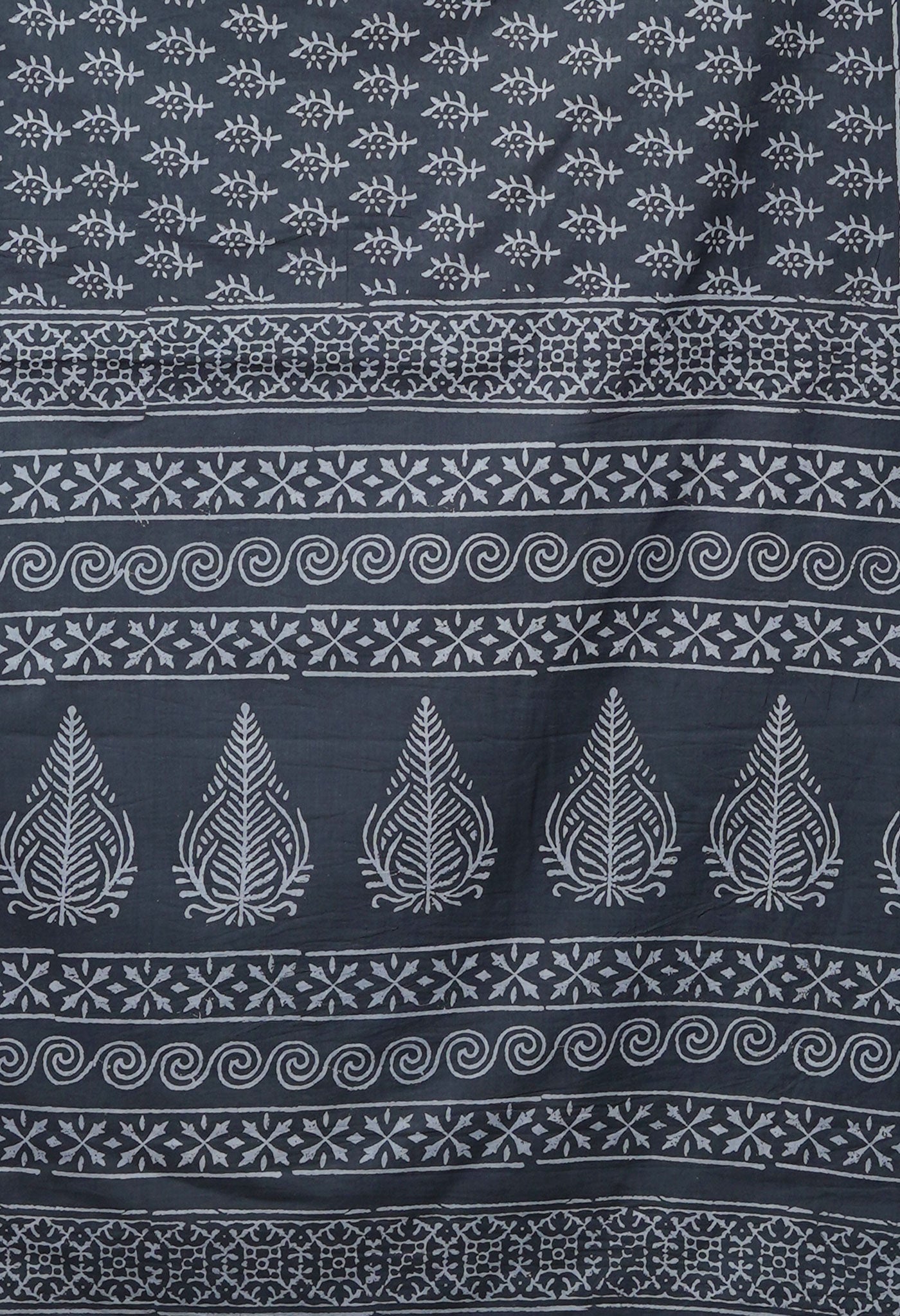 Dark Grey Pure Hand Block Printed Soft Cotton Saree-UNM79568