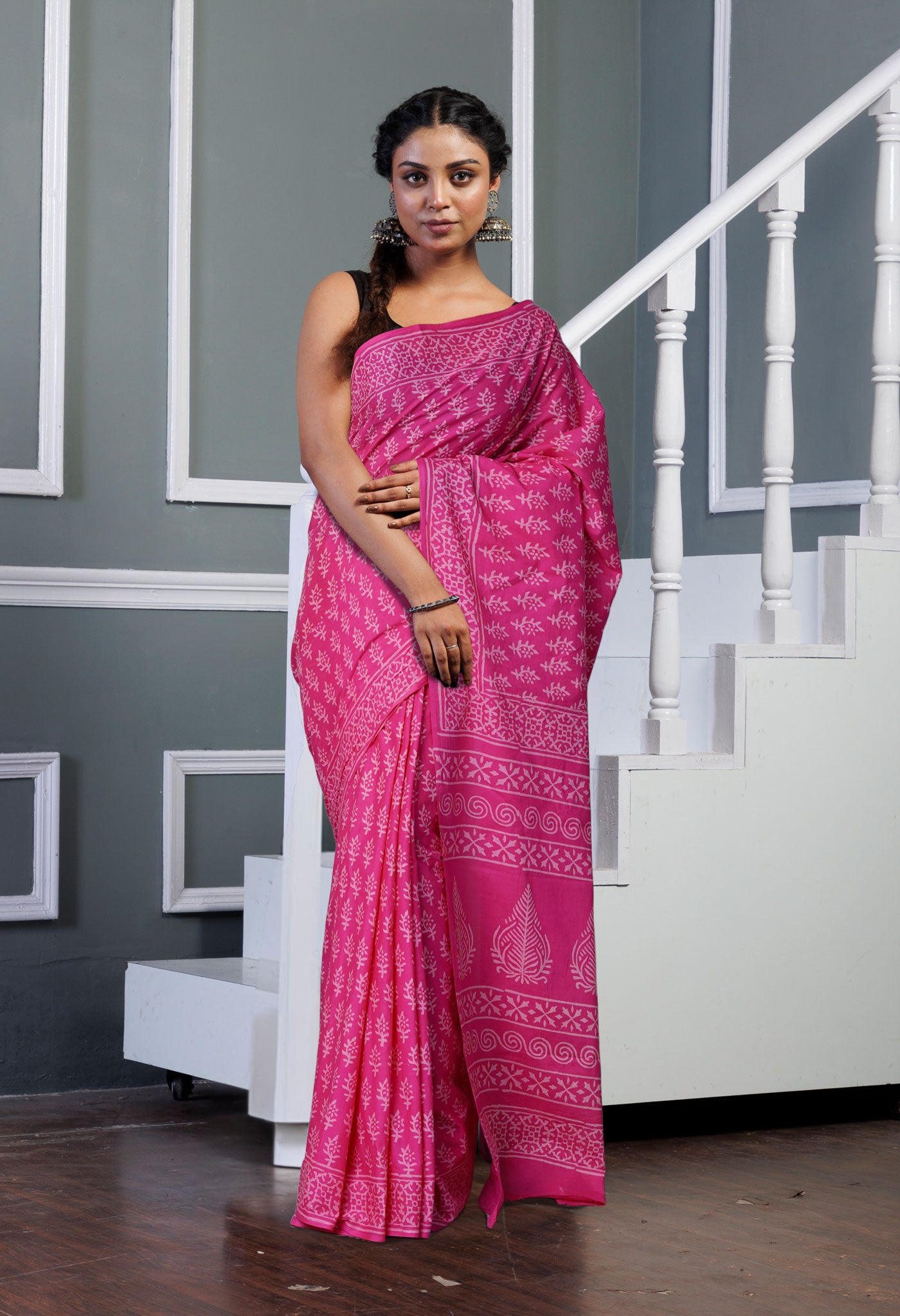 Pink Pure Hand Block Printed Soft Cotton Saree-UNM79570