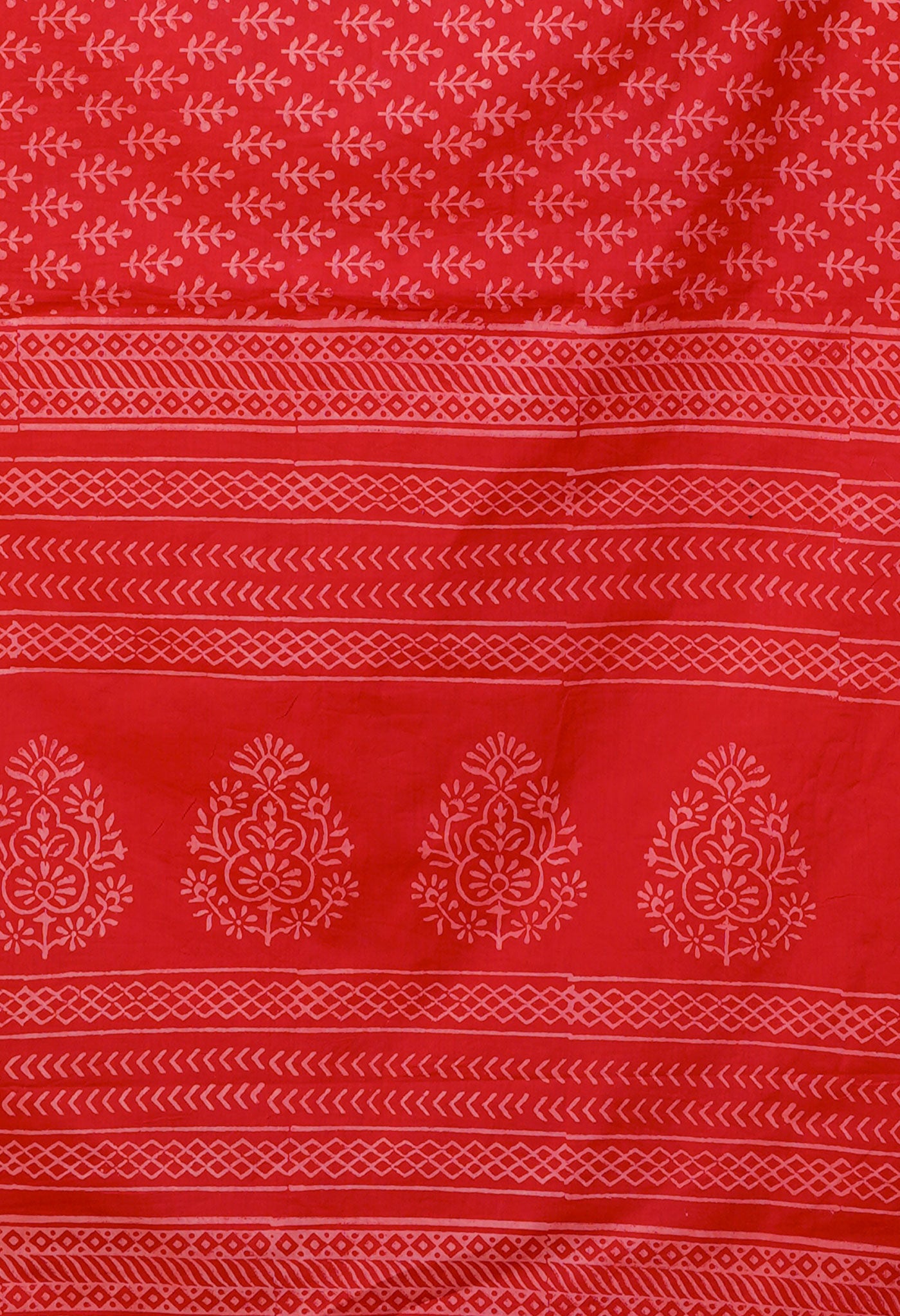 Red Pure Hand Block Printed Soft Cotton Saree-UNM79571