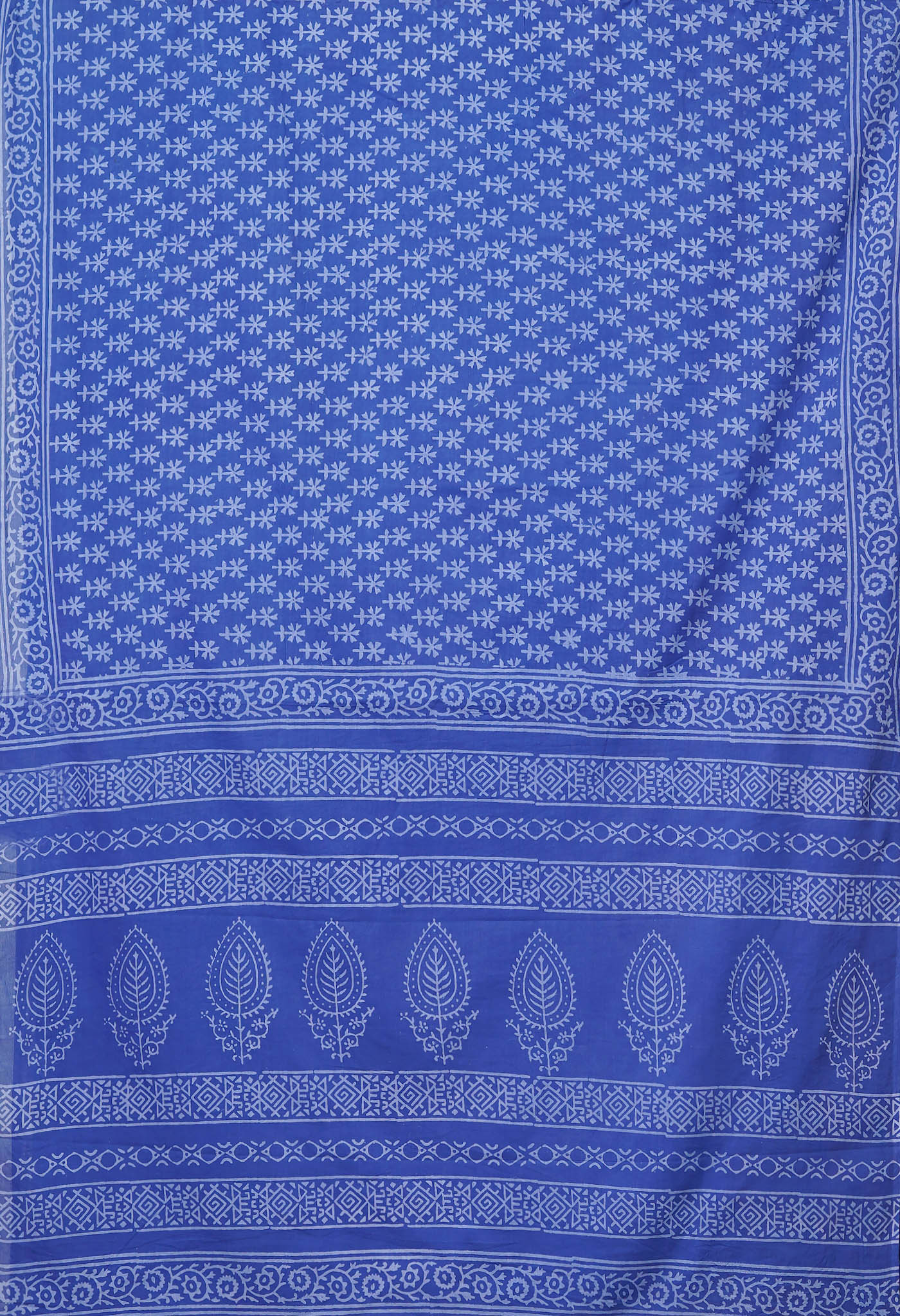 Navy Blue Pure Hand Block Printed Soft Cotton Saree-UNM79616