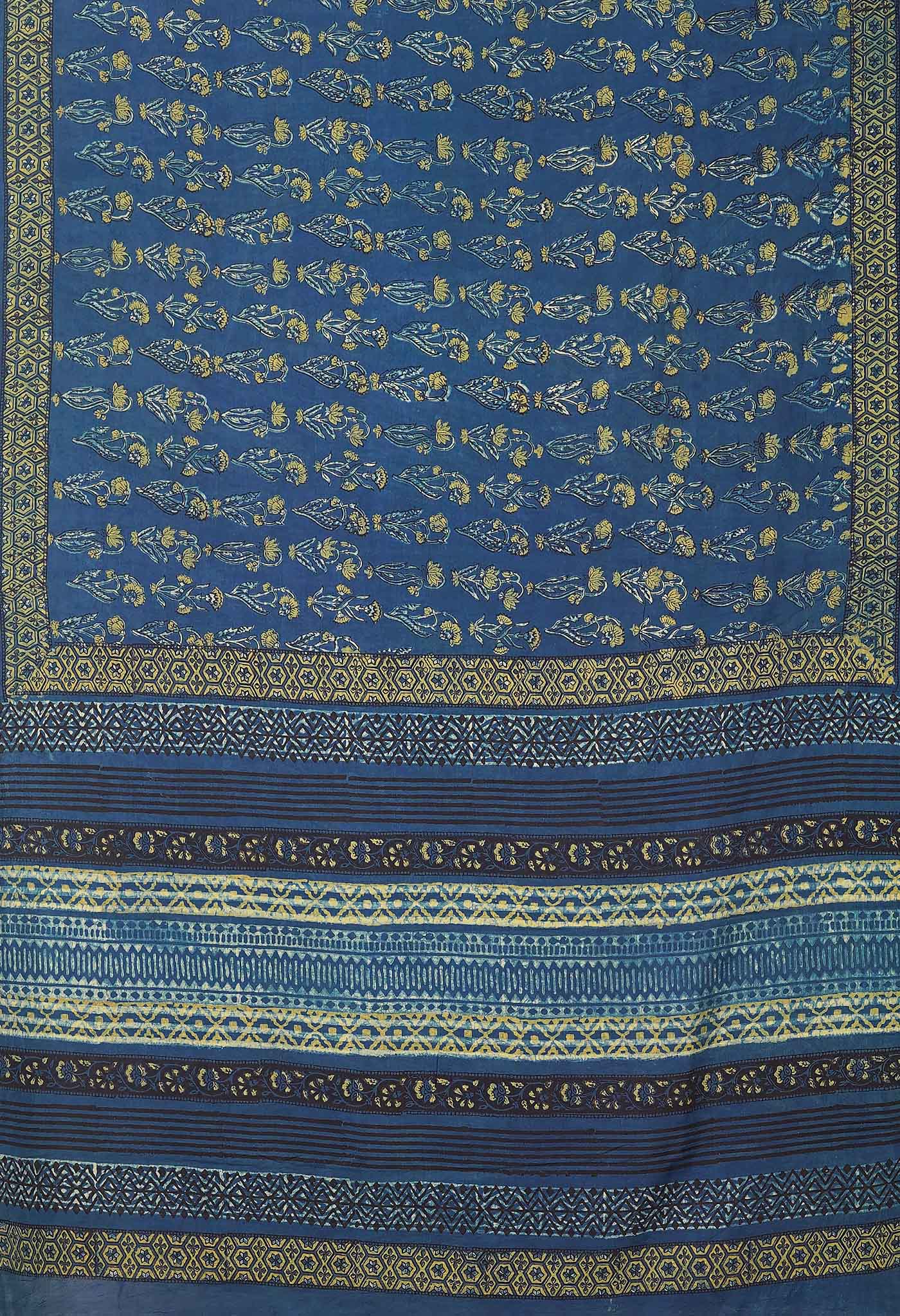 Blue Pure Ajrakh Printed Soft Silk Saree-UNM79635