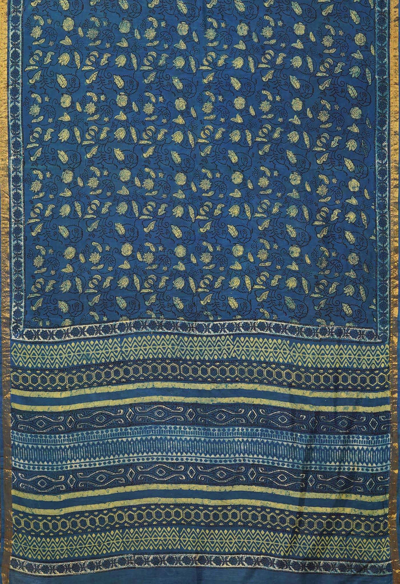 Blue Pure Ajrakh Printed Soft Silk Saree-UNM79682