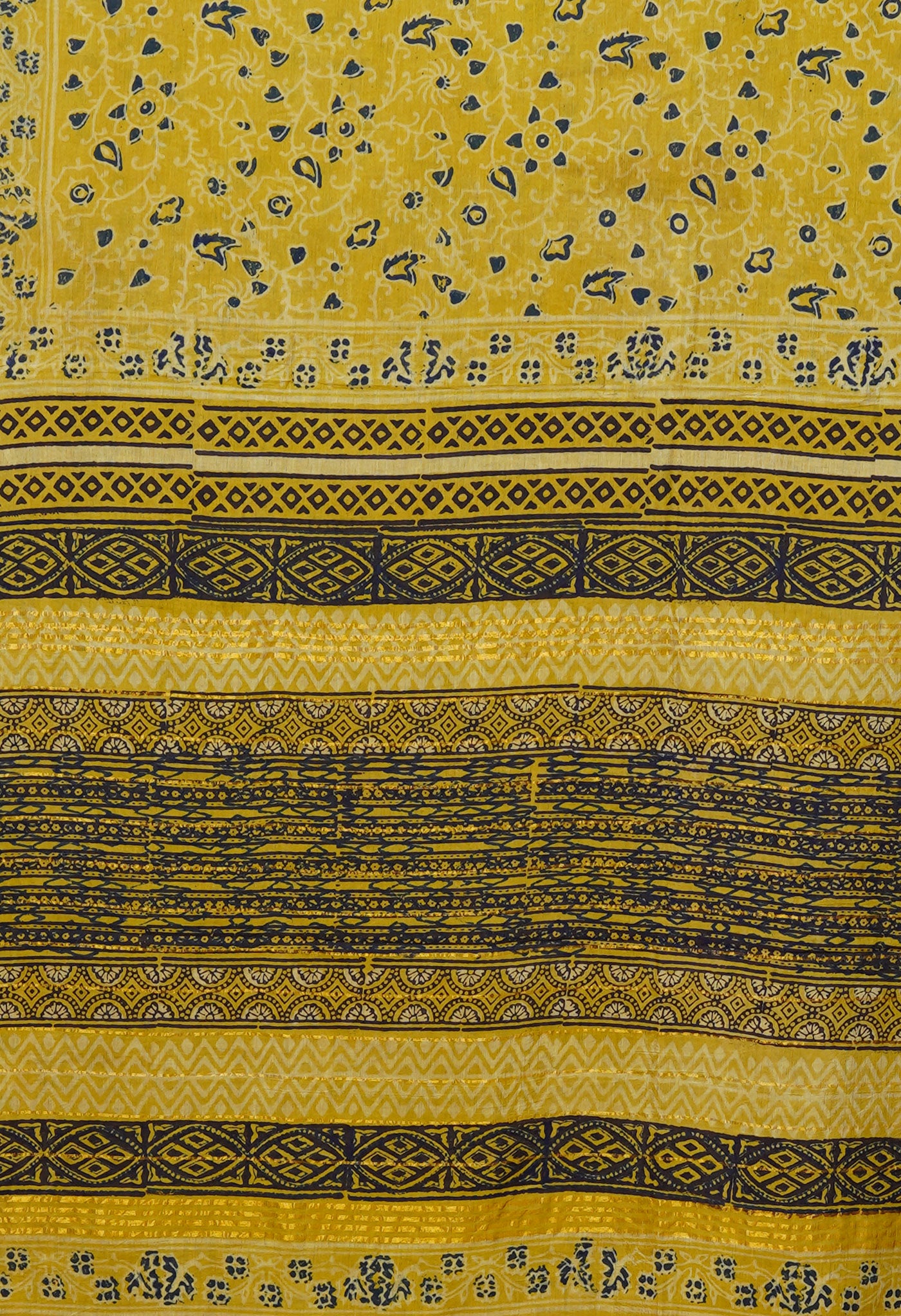 Yellow Pure Ajrakh Printed Soft Silk Saree-UNM79685