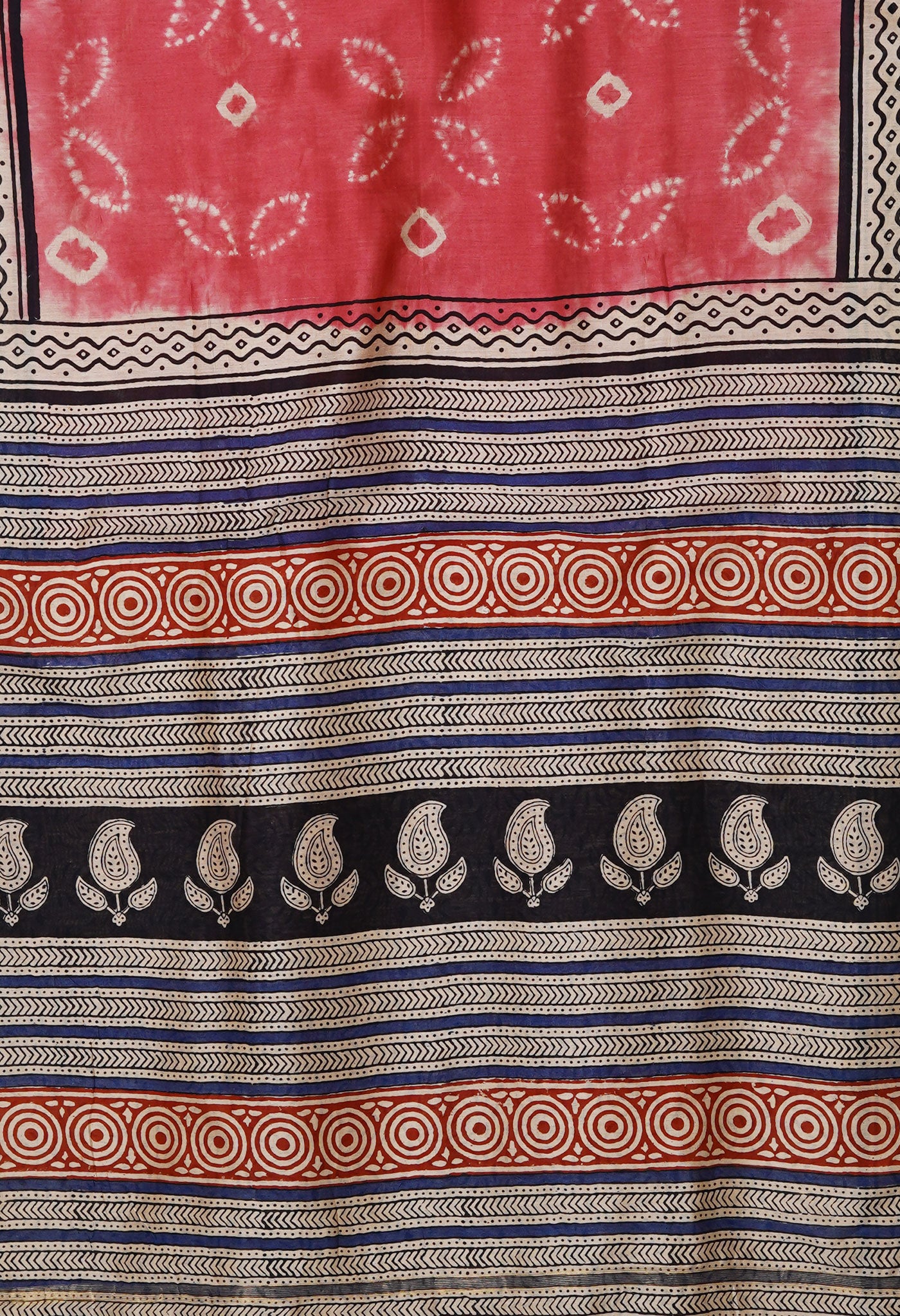 Pink Pure Shibori Bagru Block Printed Chanderi Sico Saree-UNM79724