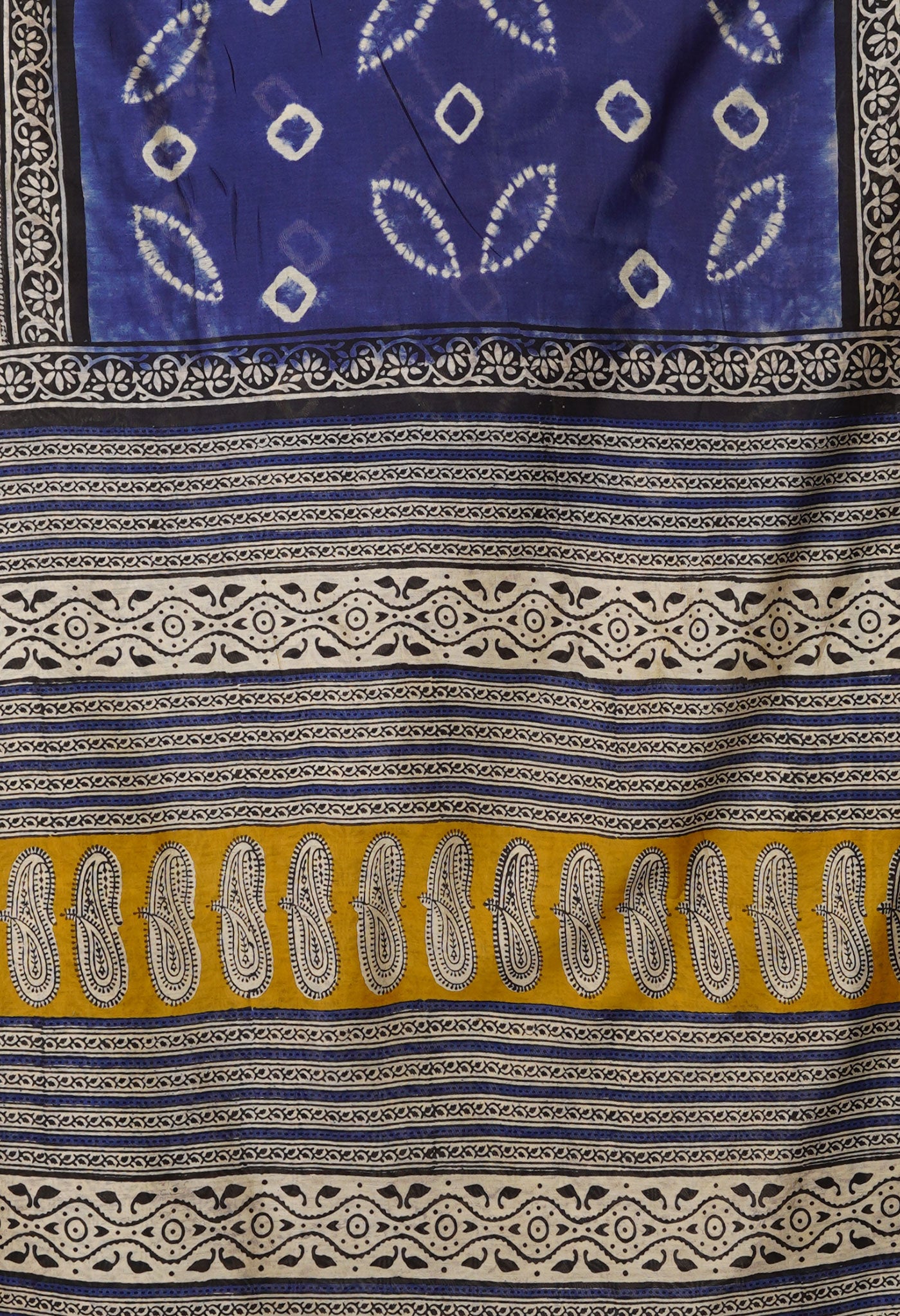 Blue Pure Shibori Bagru Block Printed Chanderi Sico Saree-UNM79728