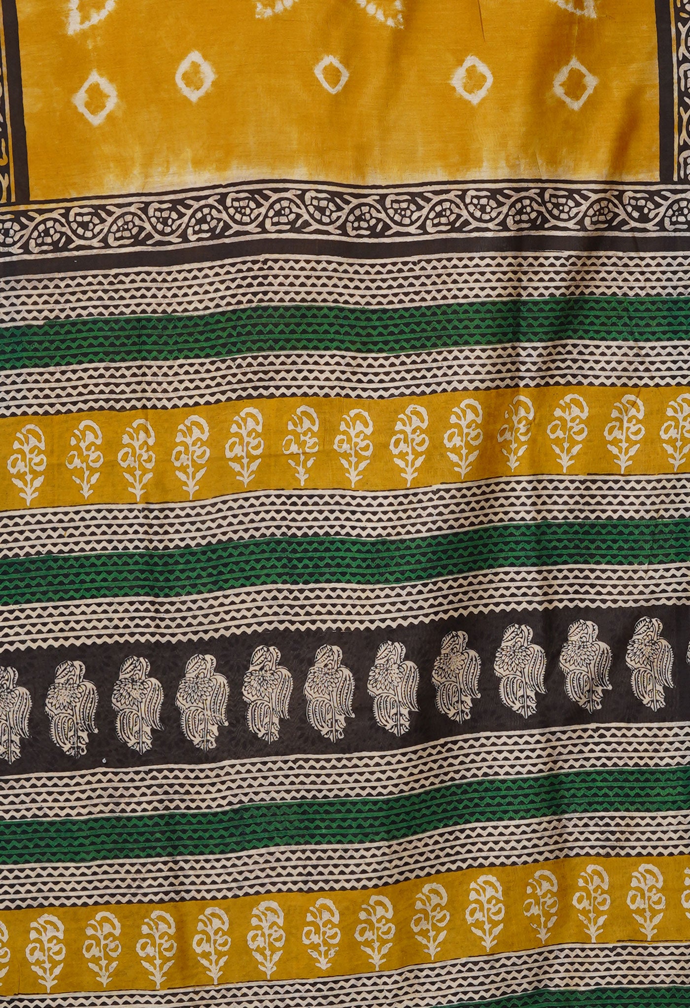 Yellow Pure Shibori Bagru Block Printed Chanderi Sico Saree-UNM79732