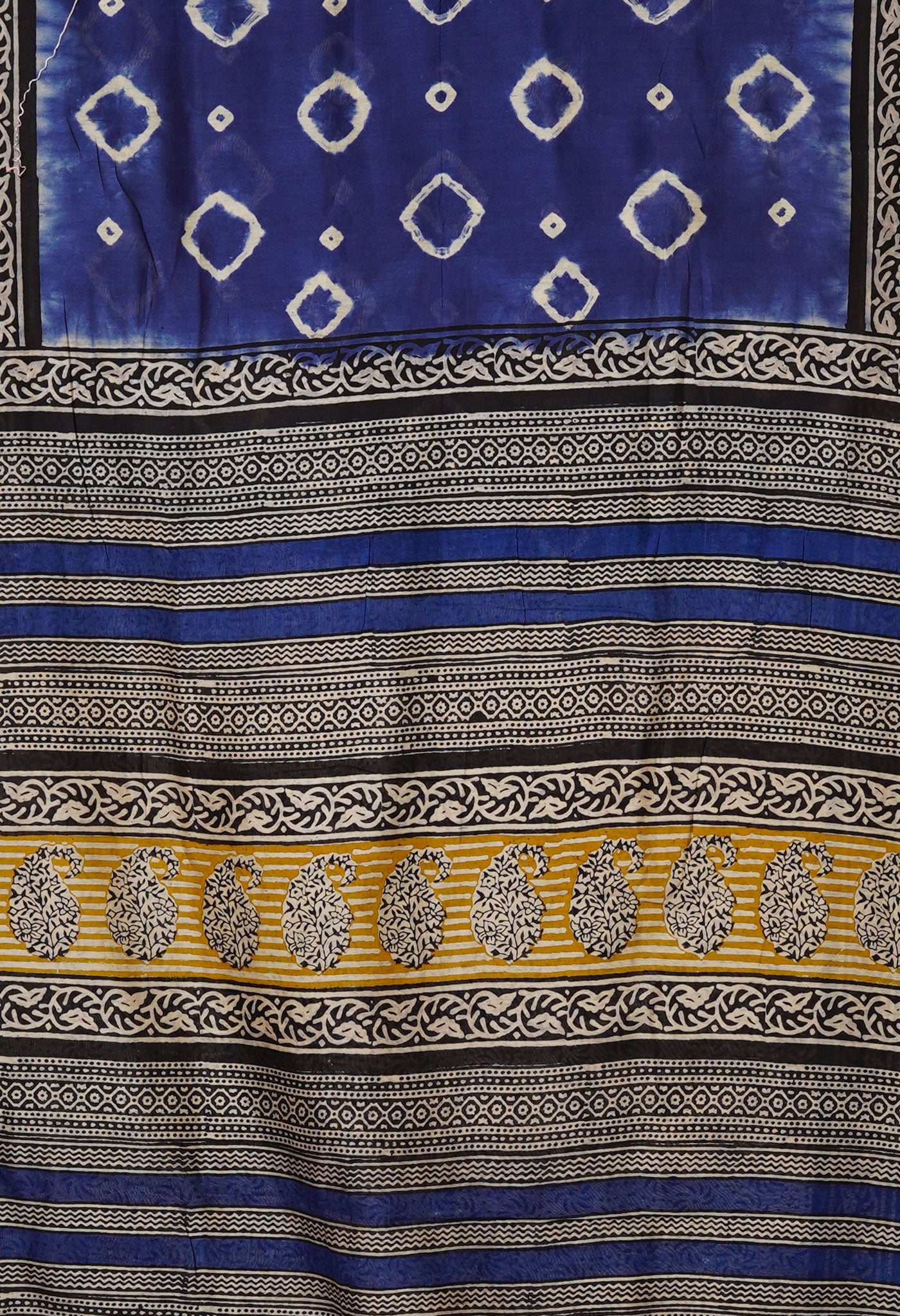 Blue Pure Bandhani Bagru Block Printed Chanderi Sico Saree-UNM79740