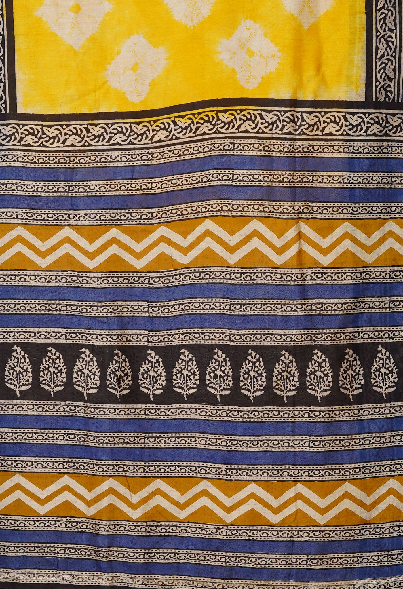 Yellow Pure Shibori Bagru Block Printed Chanderi Sico Saree-UNM79741