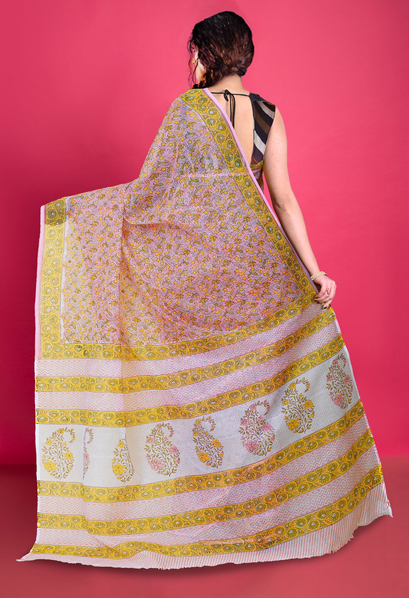 Pink Pure Block Printed Kota Saree-UNM79955