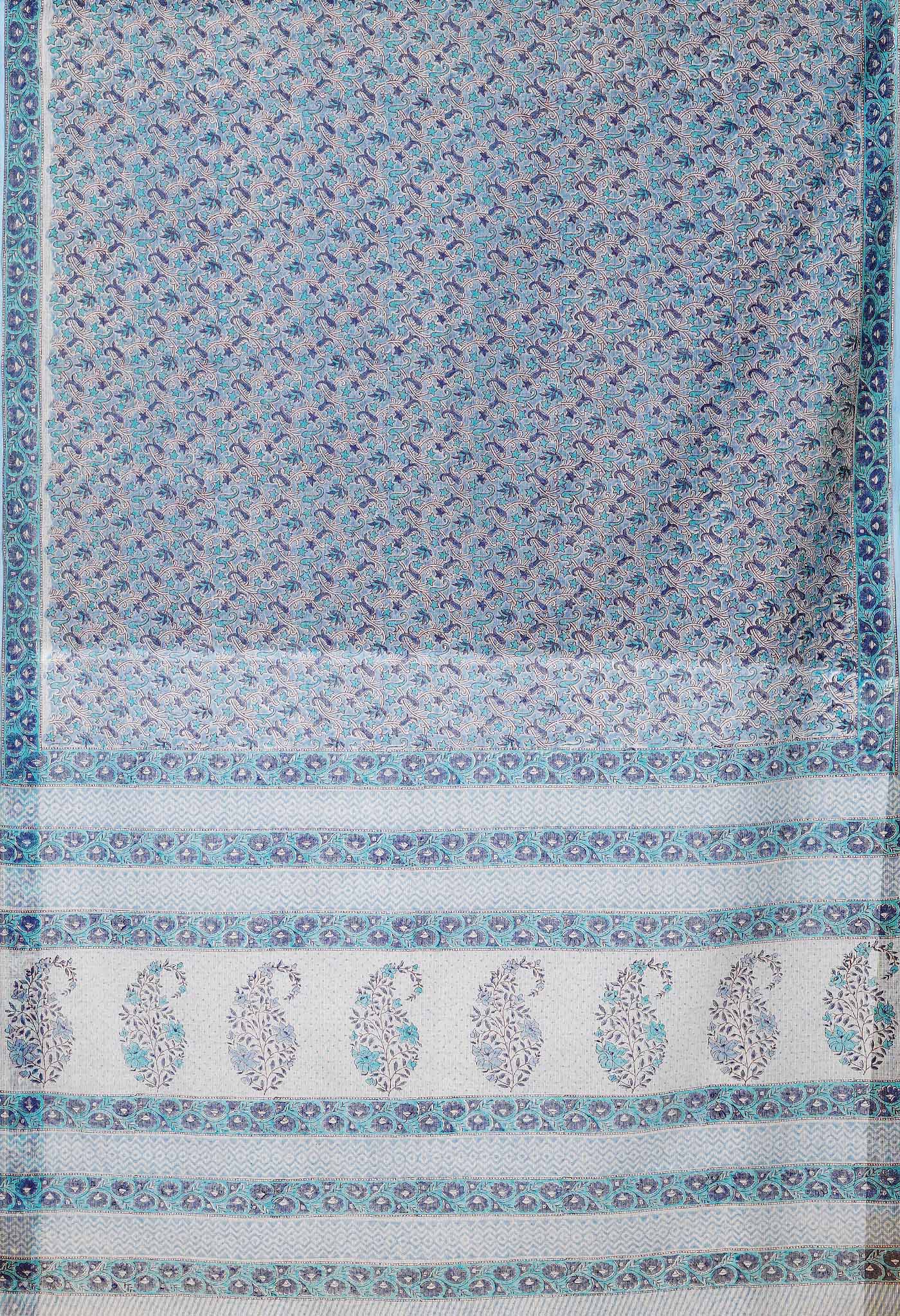 Blue Pure Block Printed Kota Saree-UNM79956