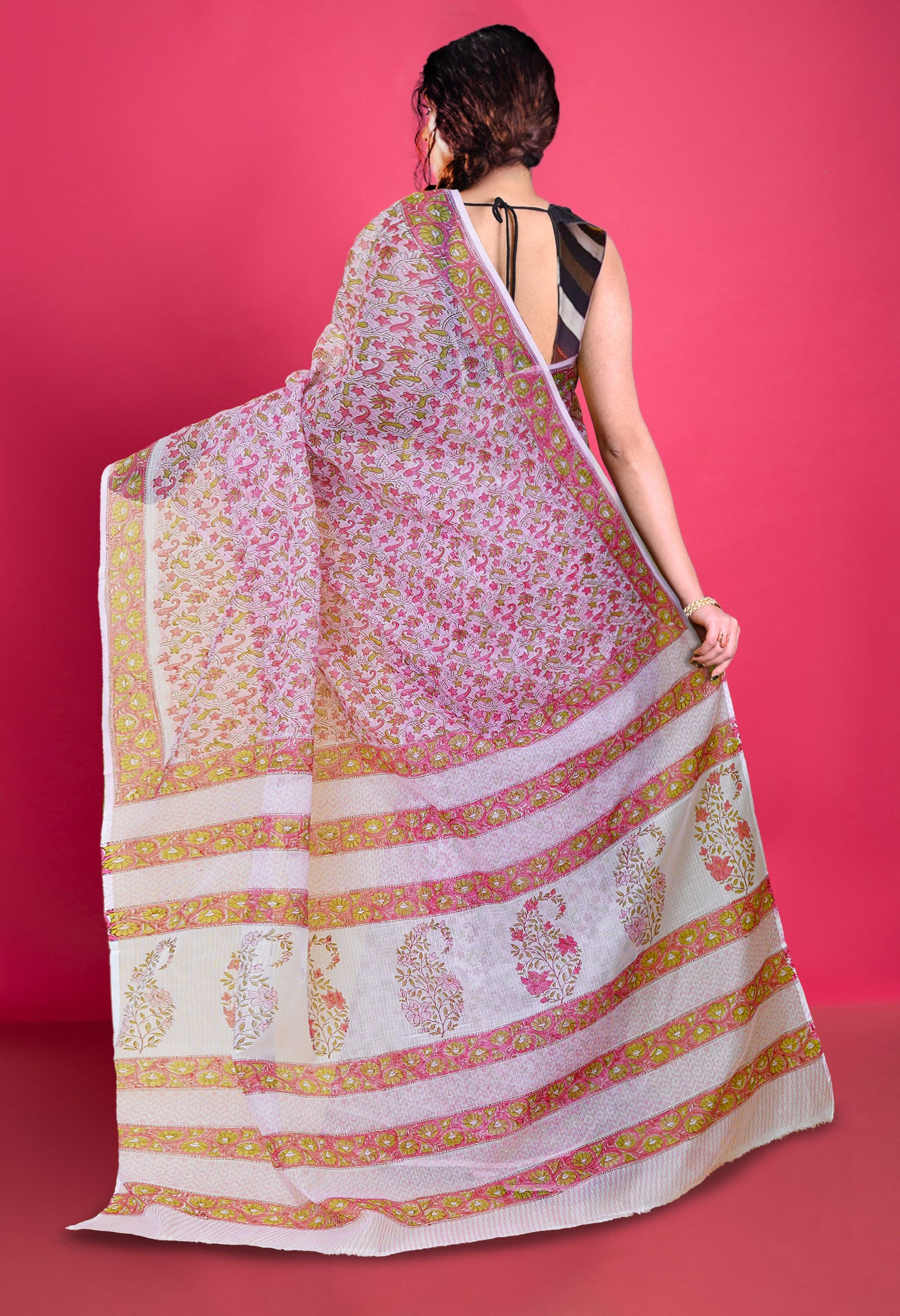 Pink Pure Block Printed Kota Saree-UNM79957