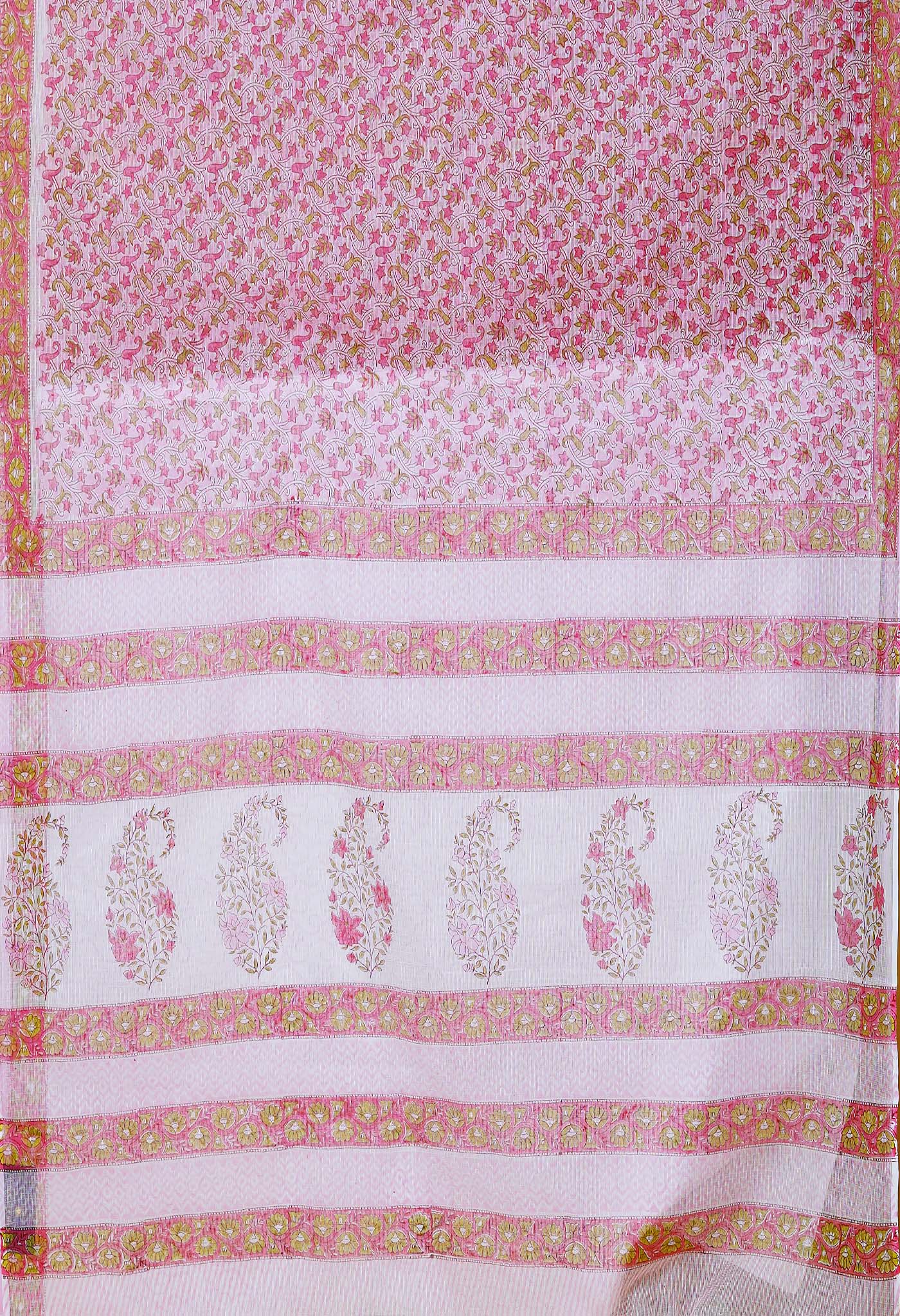 Pink Pure Block Printed Kota Saree-UNM79957