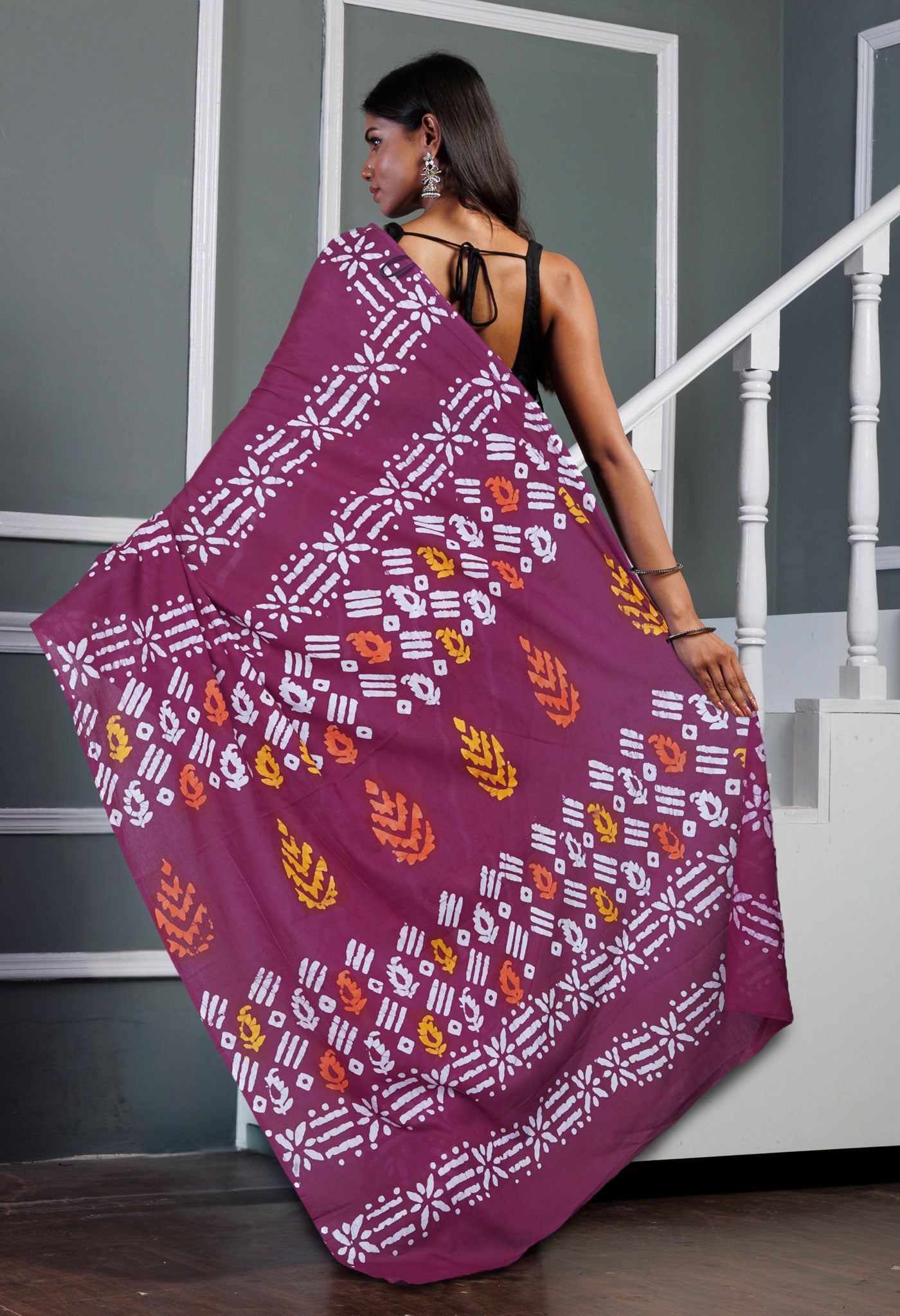 Maroon Pure  Wax Batik Printed Soft Cotton Saree-UNM80560