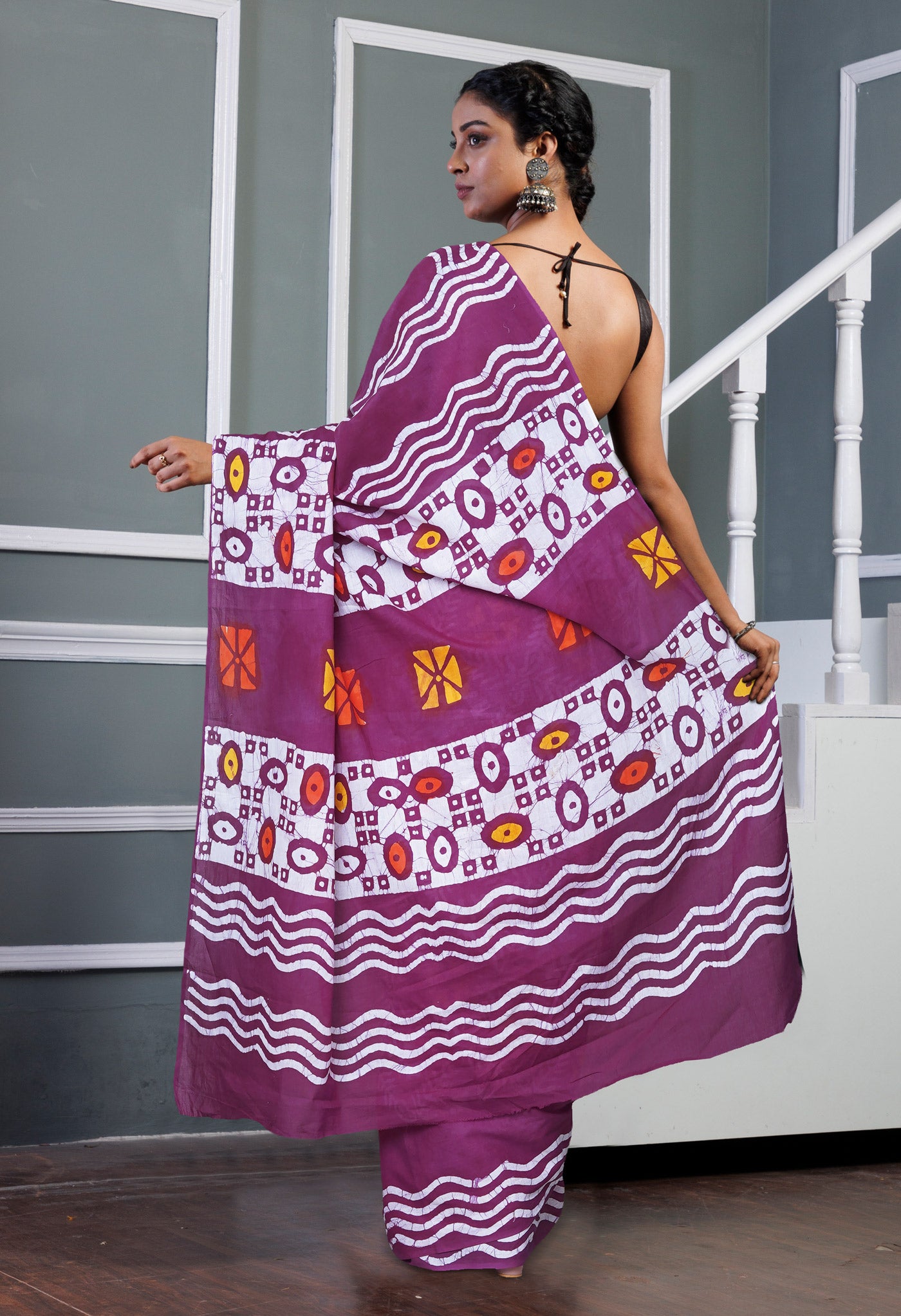 Maroon Pure  Wax Batik Printed Soft Cotton Saree-UNM80570