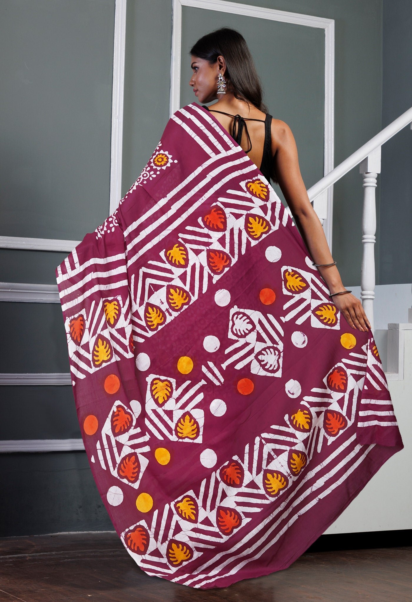 Maroon Pure  Wax Batik Printed Soft Cotton Saree-UNM80576