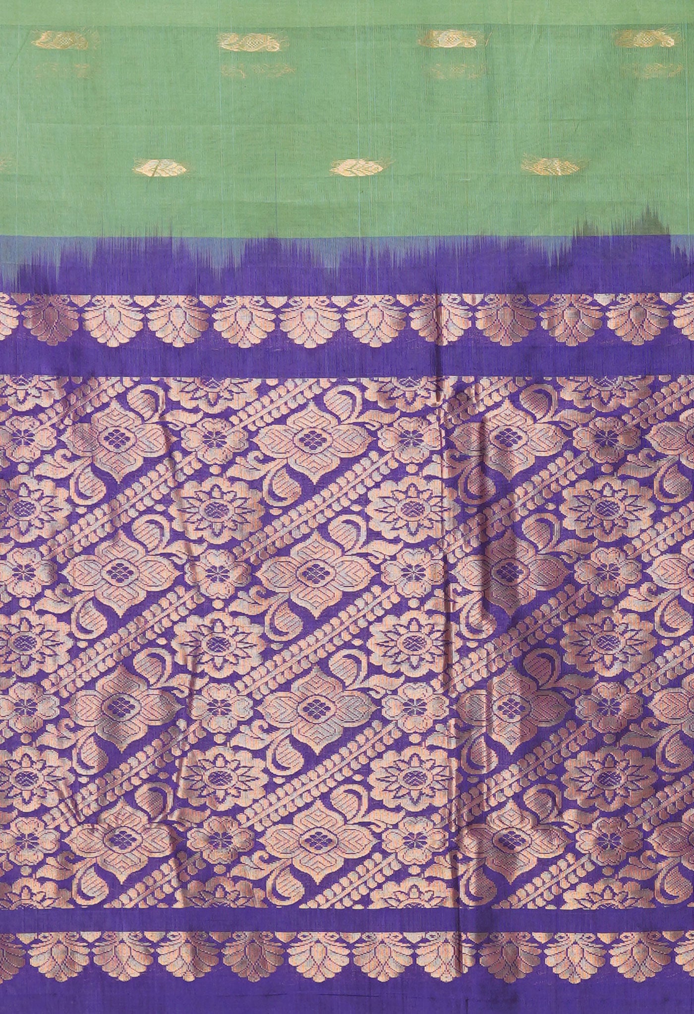 Green-Dark Blue Pure Handloom Gadwal Cotton Saree-UNM80593