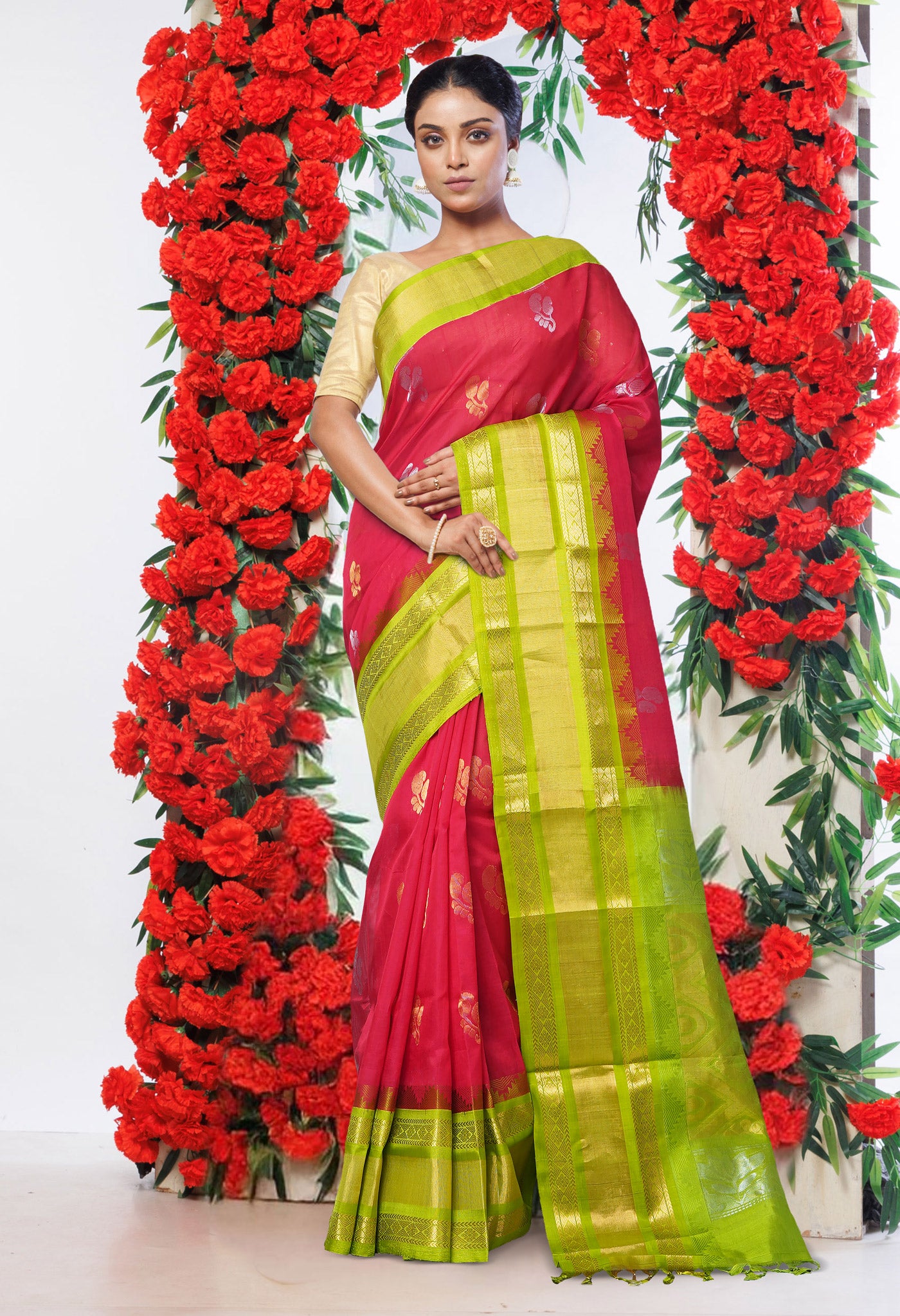 Red Pure Assam Silk Saree-UNM80697