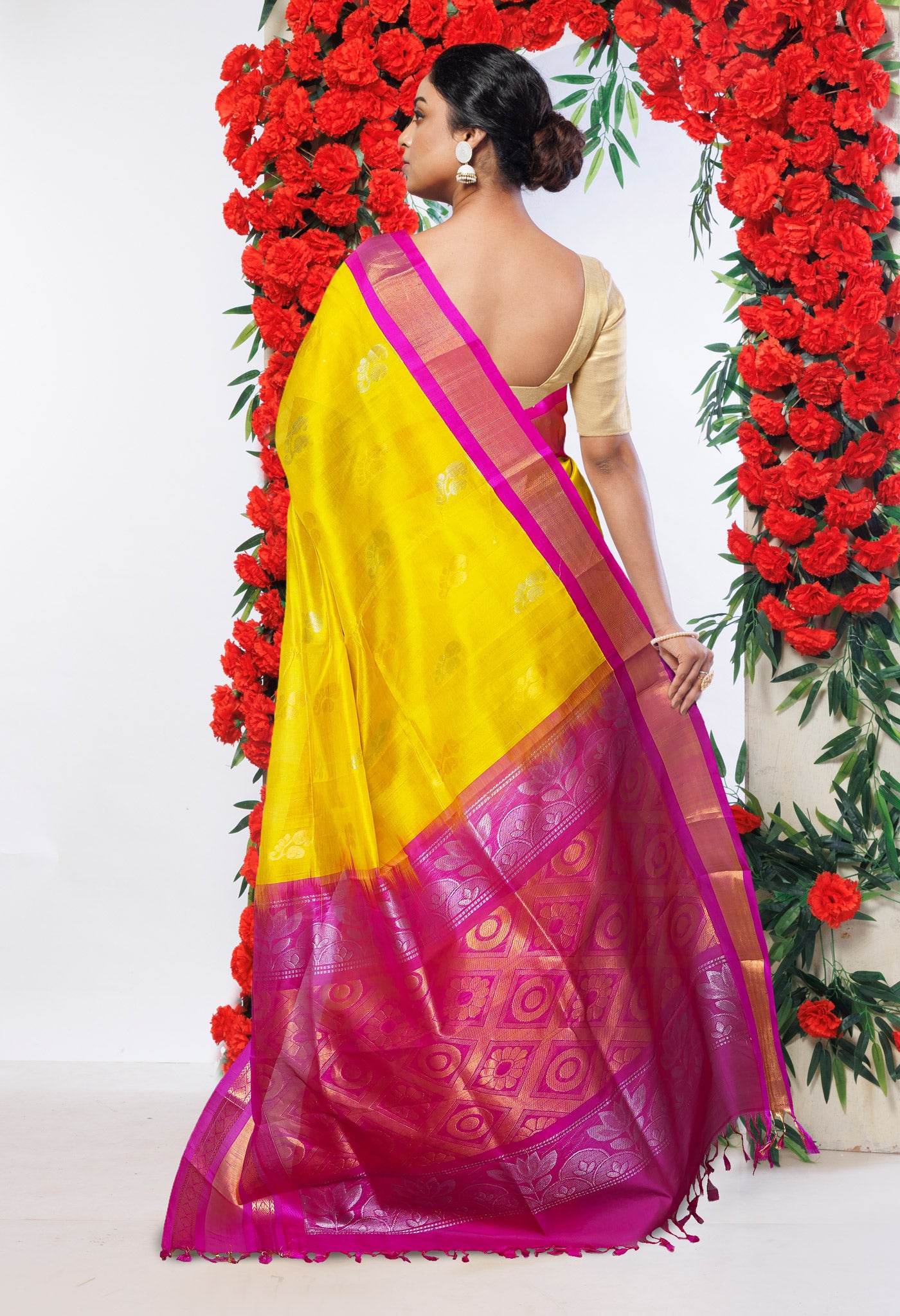 Golden Yellow Pure Assam Silk Saree-UNM80698