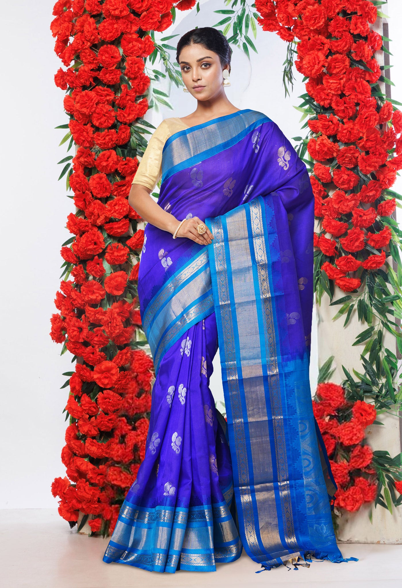 Dark Blue Pure Assam Silk Saree-UNM80701