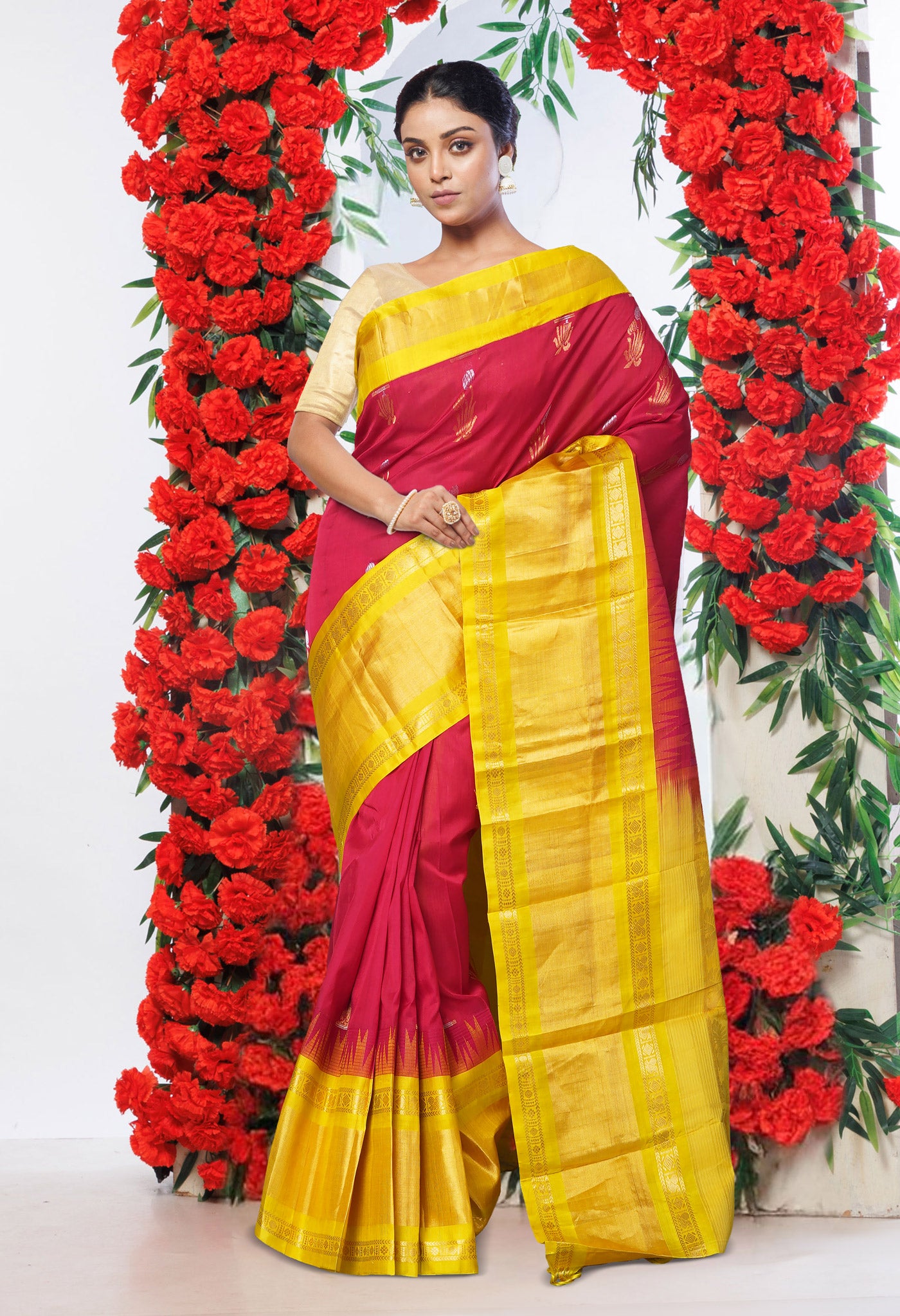 Red Pure Assam Silk Saree-UNM80702