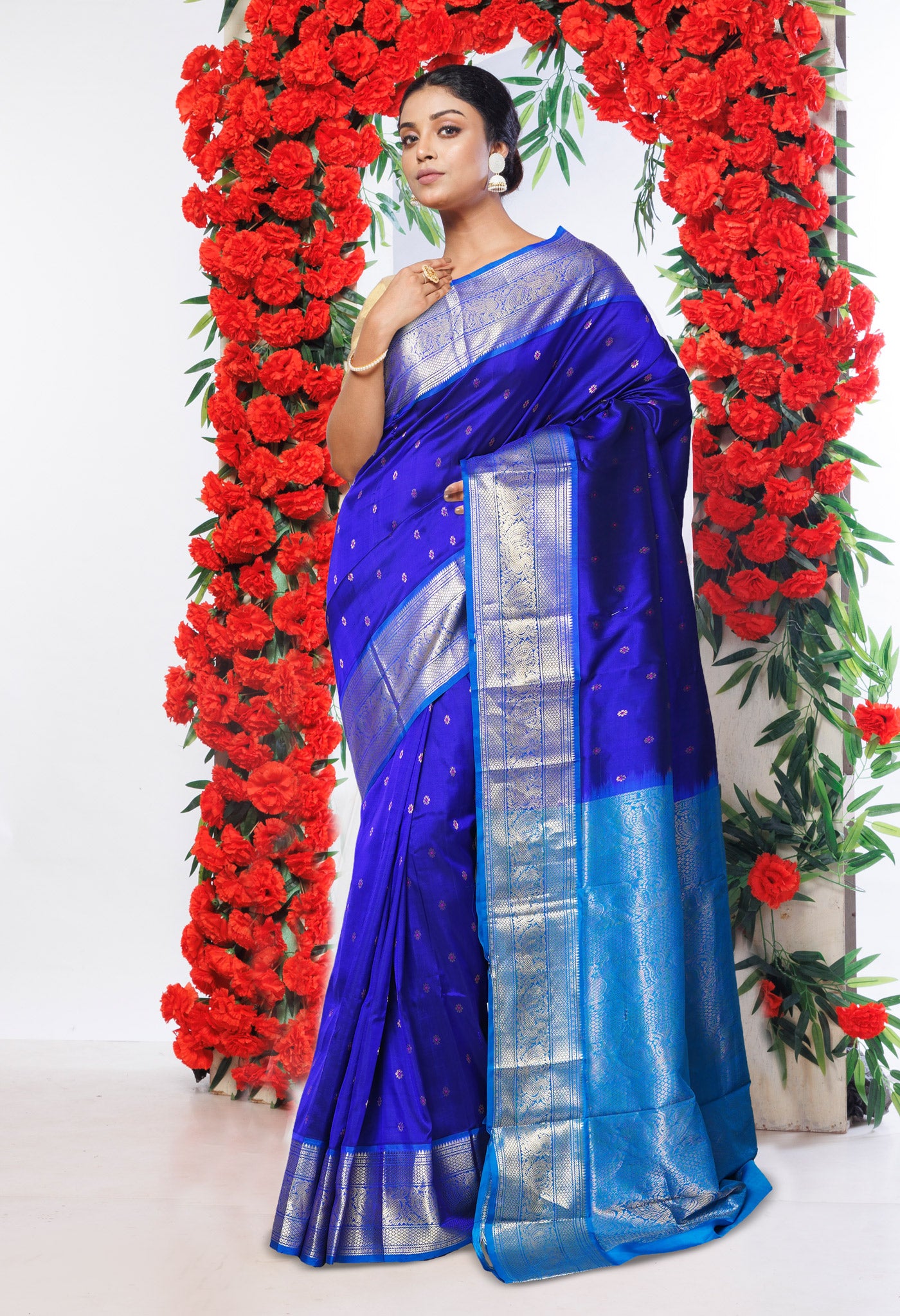 Dark Blue Pure Assam Silk Saree-UNM80709