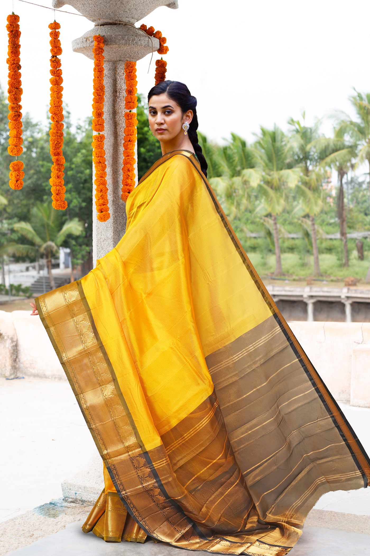 Yellow-Black PureHandloom Gadwal Soft Silk Saree-UNM80743