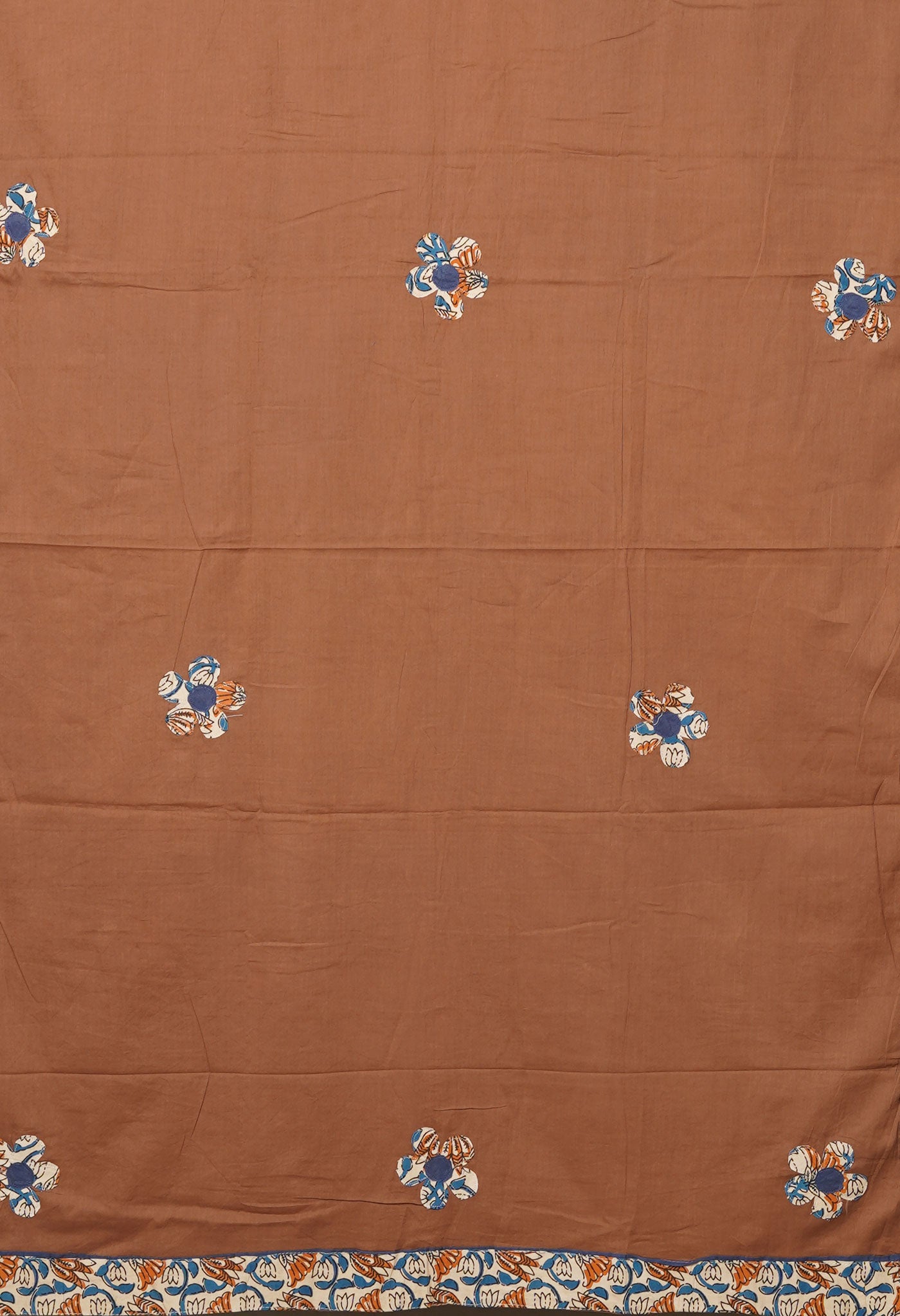 Brown Pure Applique Work Mulmul Cotton Saree-UNM80750