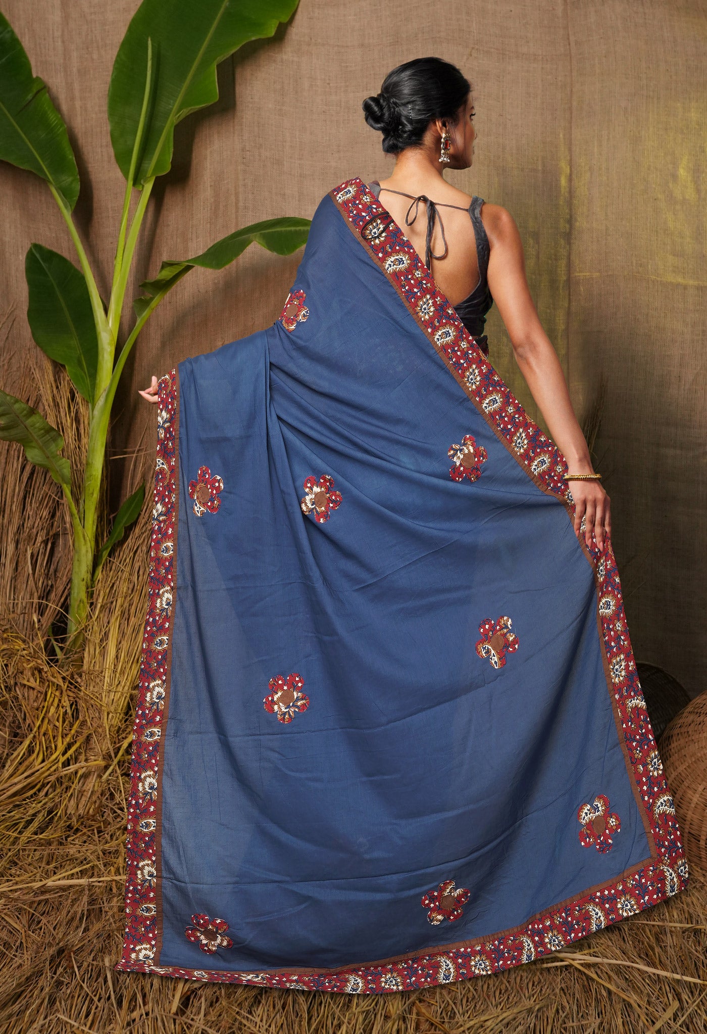 Blue Pure Applique Work Mulmul Cotton Saree-UNM80757