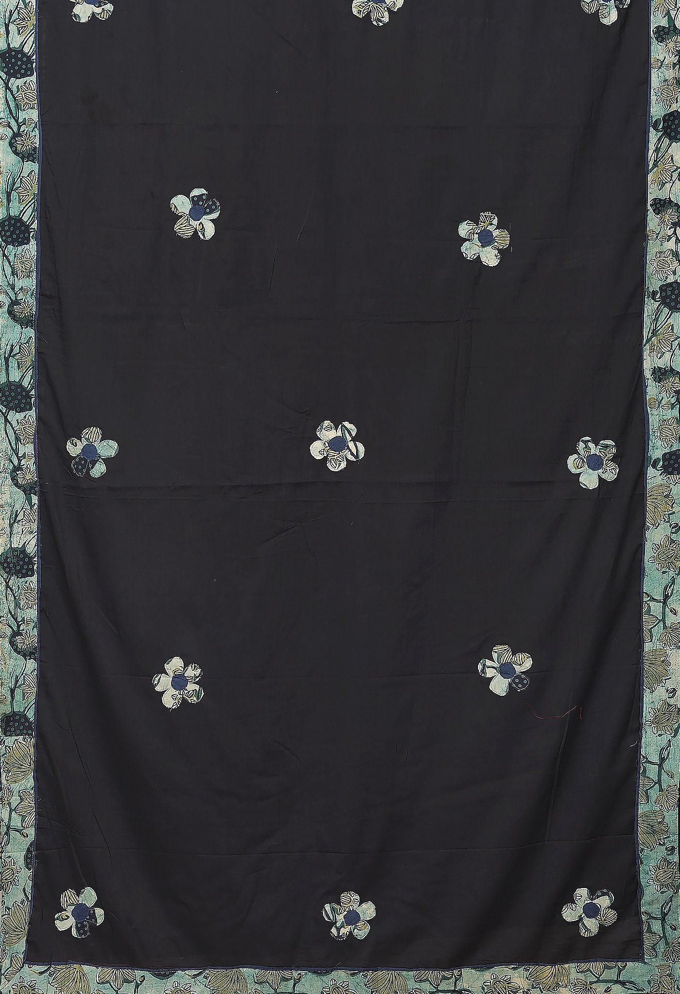 Black Pure Applique Work Mulmul Cotton Saree-UNM80759