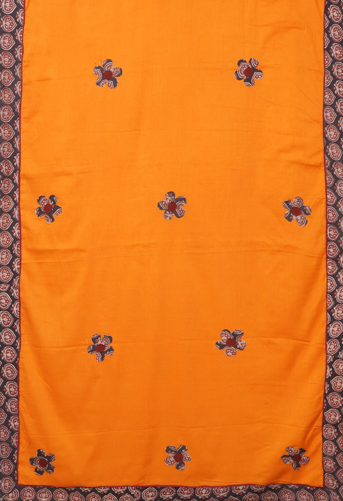 Yellow Pure Applique Work Mulmul Cotton Saree-UNM80760