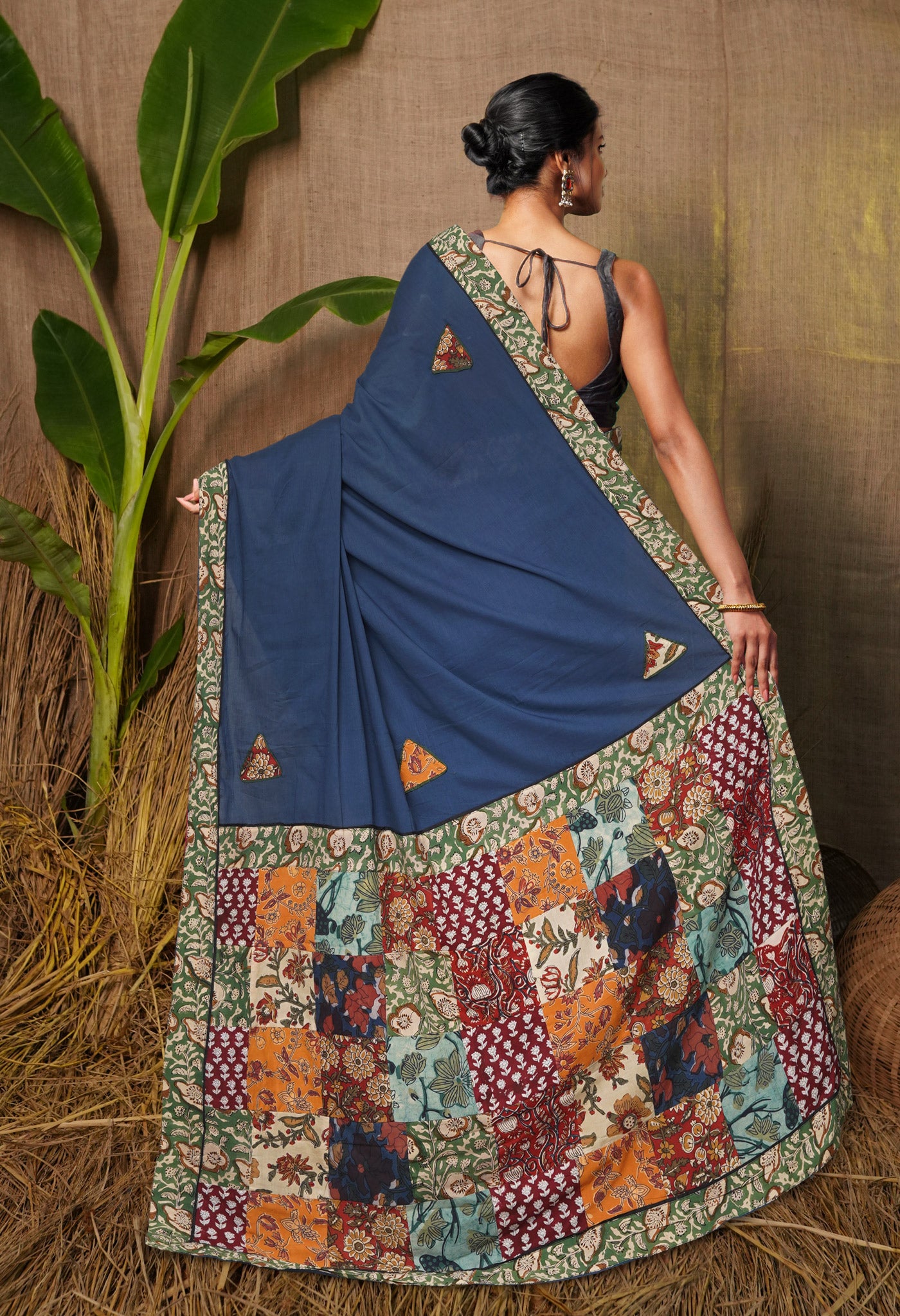 Blue Pure Applique Work Mulmul Cotton Saree-UNM80761