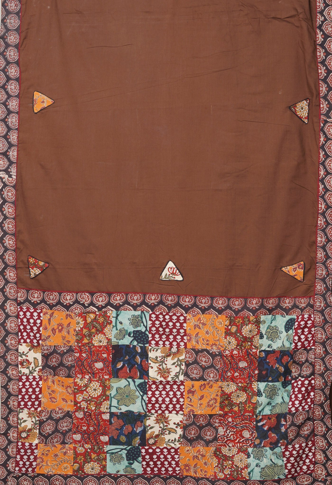 Brown Pure Applique Work Mulmul Cotton Saree-UNM80763