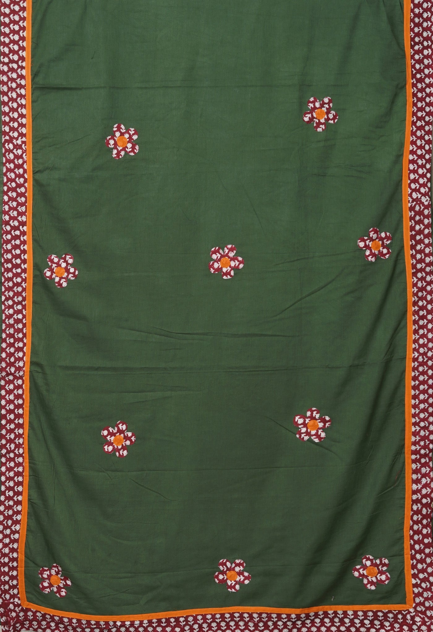 Green Pure Applique Work Mulmul Cotton Saree-UNM80764