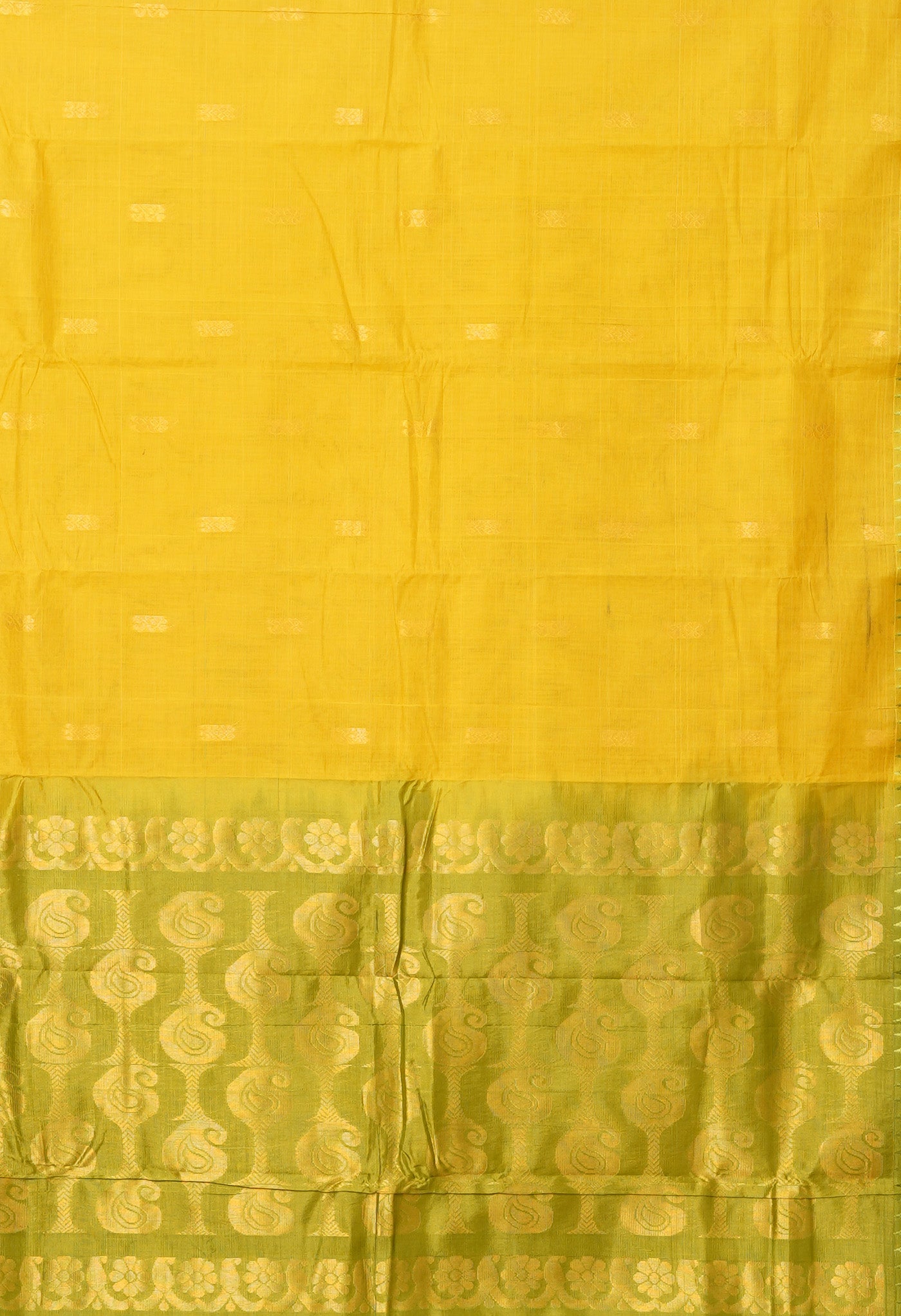 Yellow-Green Pure Handloom Gadwal Cotton Saree-UNM80786