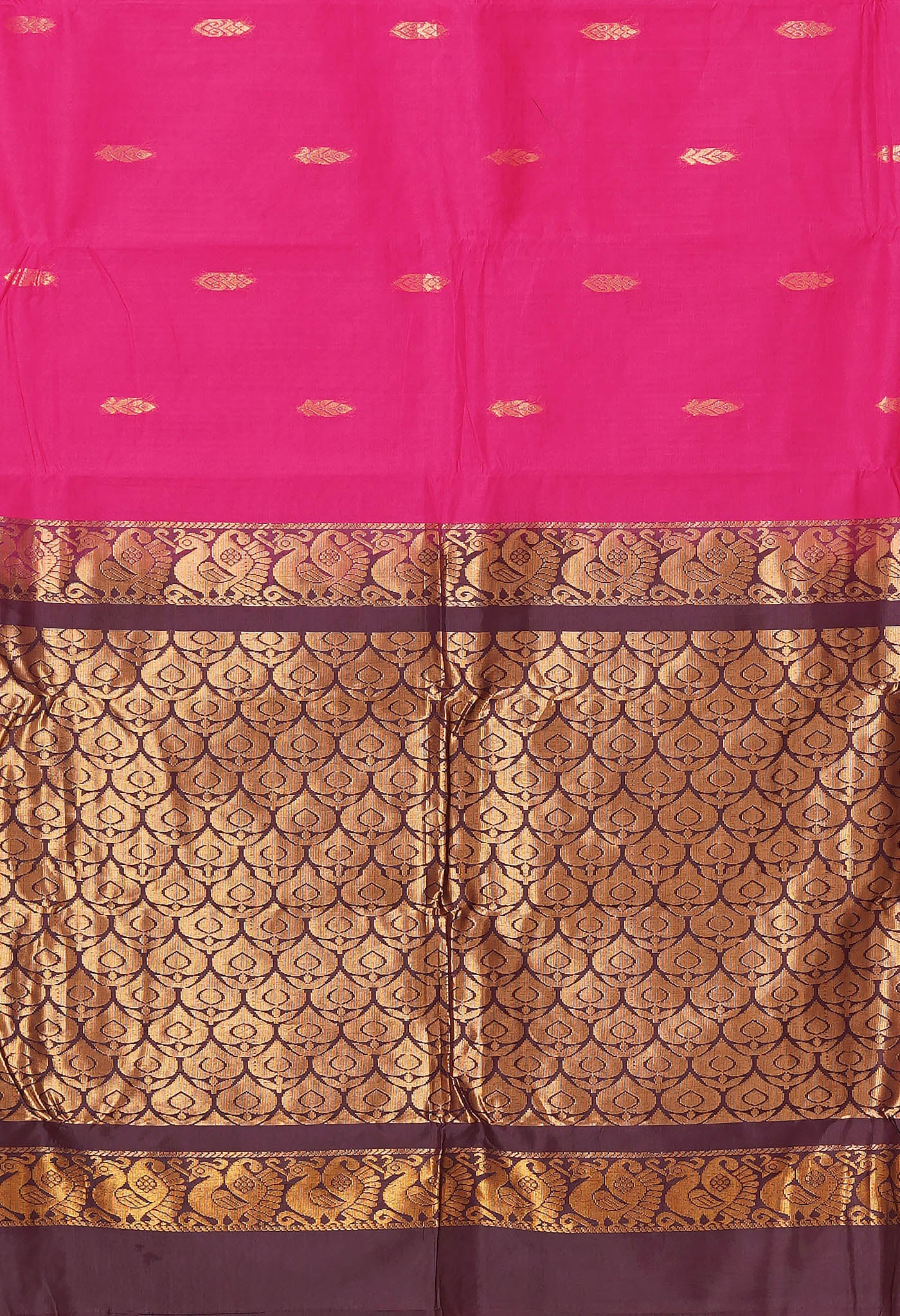 Pink-Dark Brown Pure Handloom Gadwal Cotton Saree-UNM80787